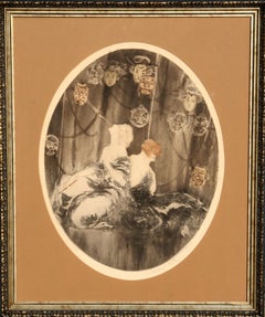 Les Masques, aguafuerte en color Art Nouveau de Louis Icart