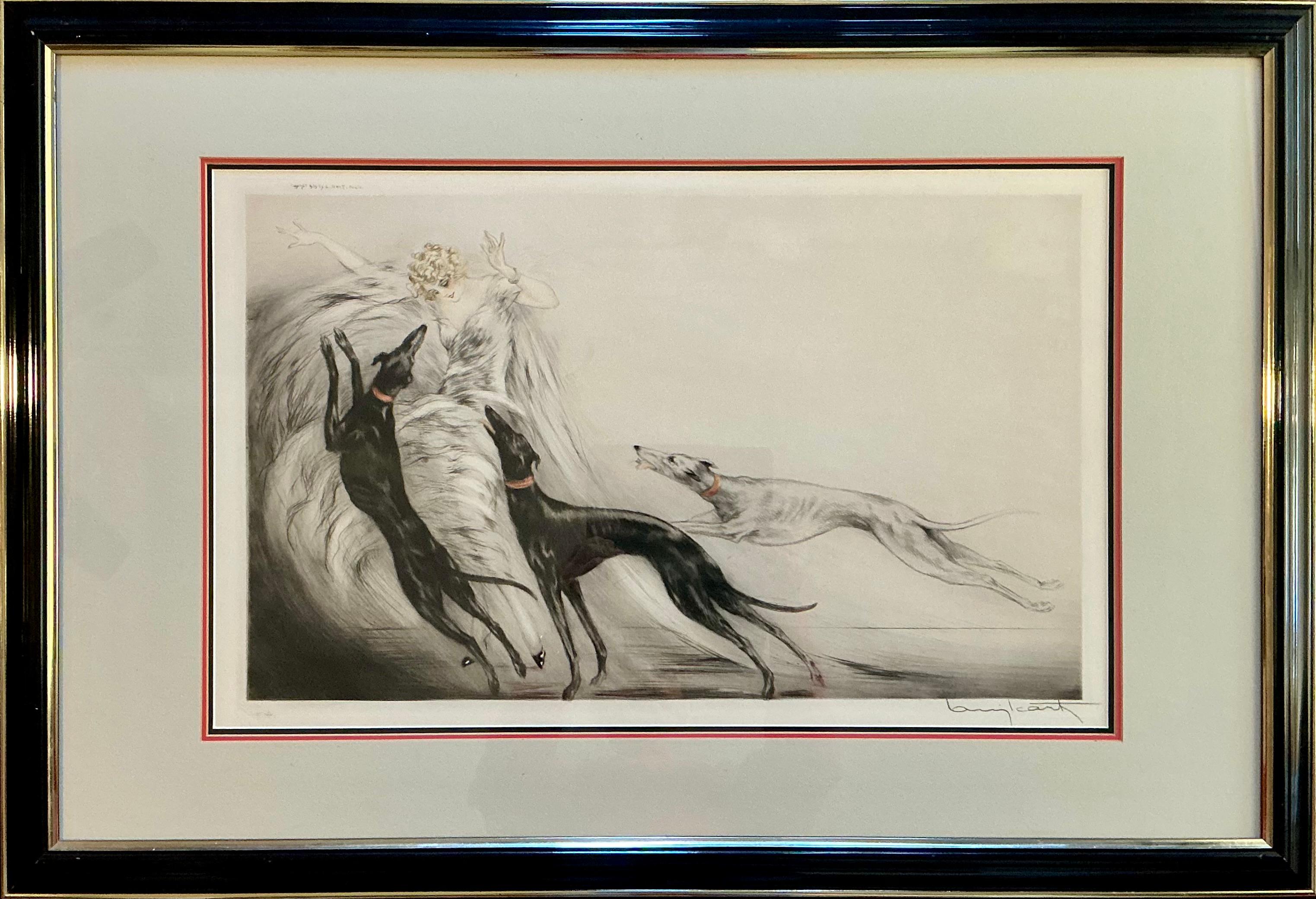 Louis Icart Art Deco-Radierung Coursing II, 1929 im Angebot 1