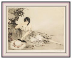 Louis Icart At The Urn Original Hand Colored Etching Signed Female Art Deco RARE