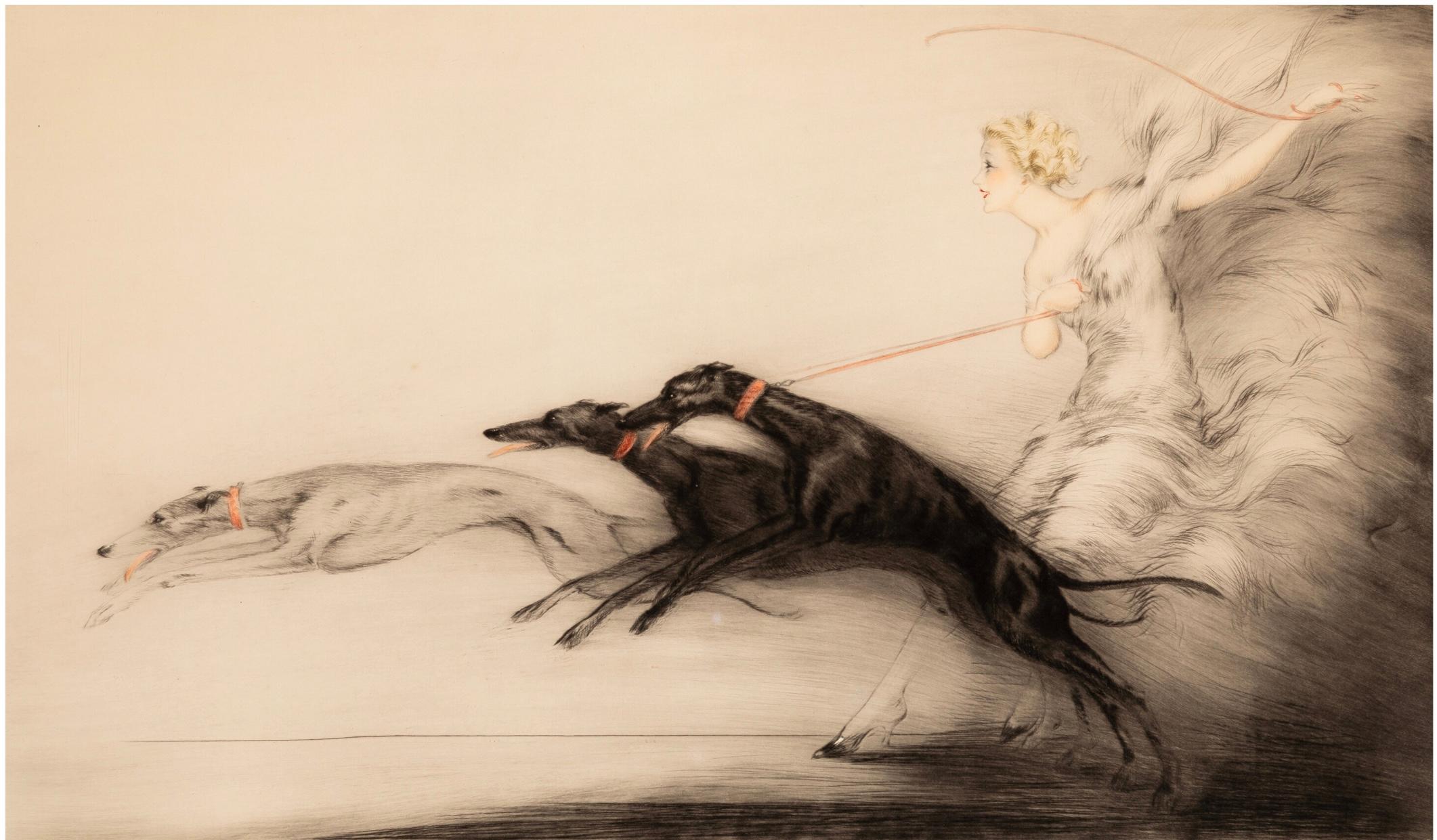 Louis Icart (French, 1888-1950)
Speed, 1927
Etching with hand coloring on paper
Sight: 15 x 24.75 inches (38.1 x 62.9 cm) (image)
A.P. Edition D’artiste
Signed and inscribed in pencil along lower edge; with the artist
s blind-stamp lower left