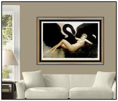 Louis Icart HAND SIGNED Large Original ETCHING Leda The Swan Deco Female Portait