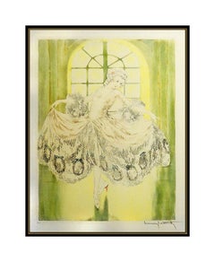 Louis Icart HAND SIGNED Minuet COLORED ETCHING Windmill Art Deco Female Portrait