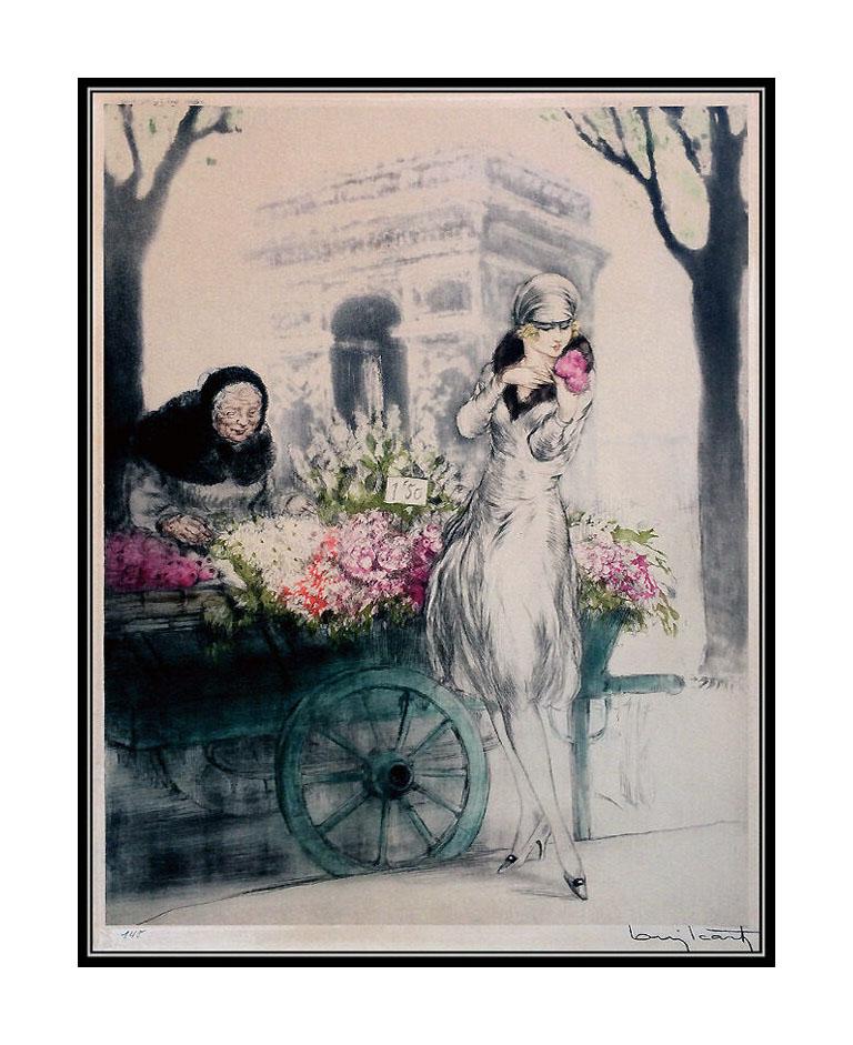 LOUIS ICART Original 1928 ETCHING Hand Colored Signed ART DECO Aquatint PARIS - Print by Louis Icart