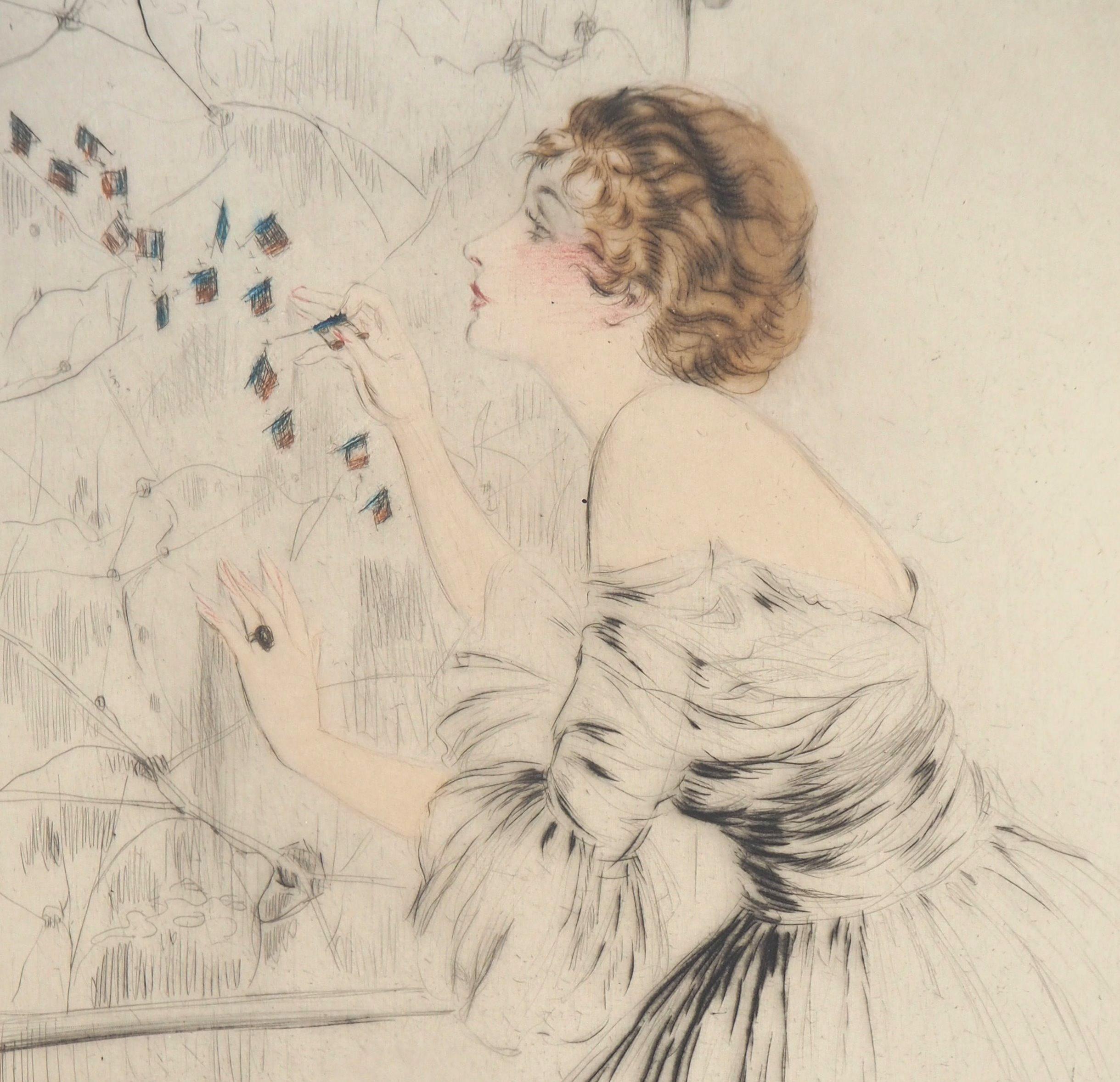 Patriotic Woman, c. 1917 - Original Handsigned Etching with Marginal Watercolor 1