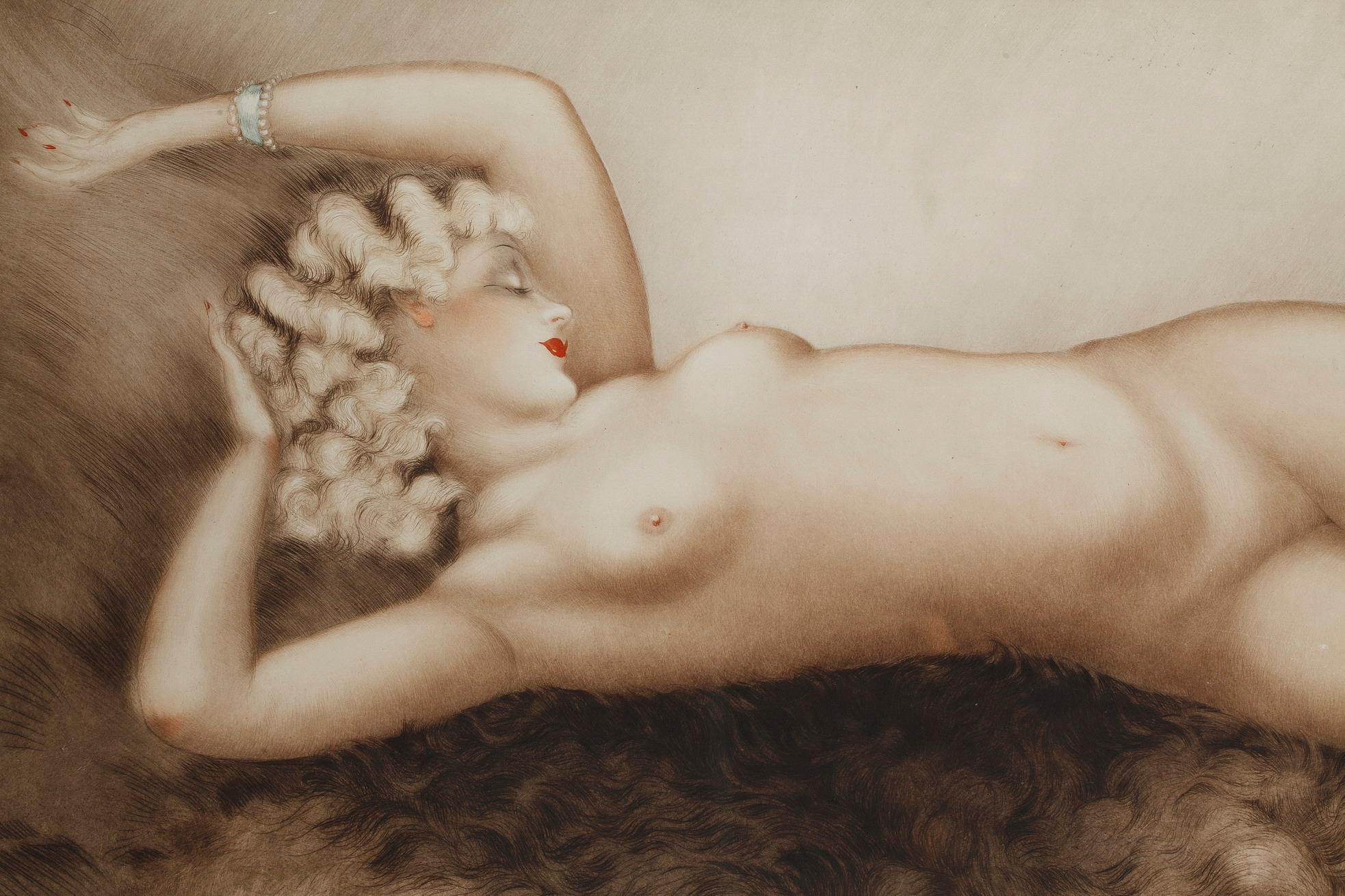Repose - Brown Nude Print by Louis Icart