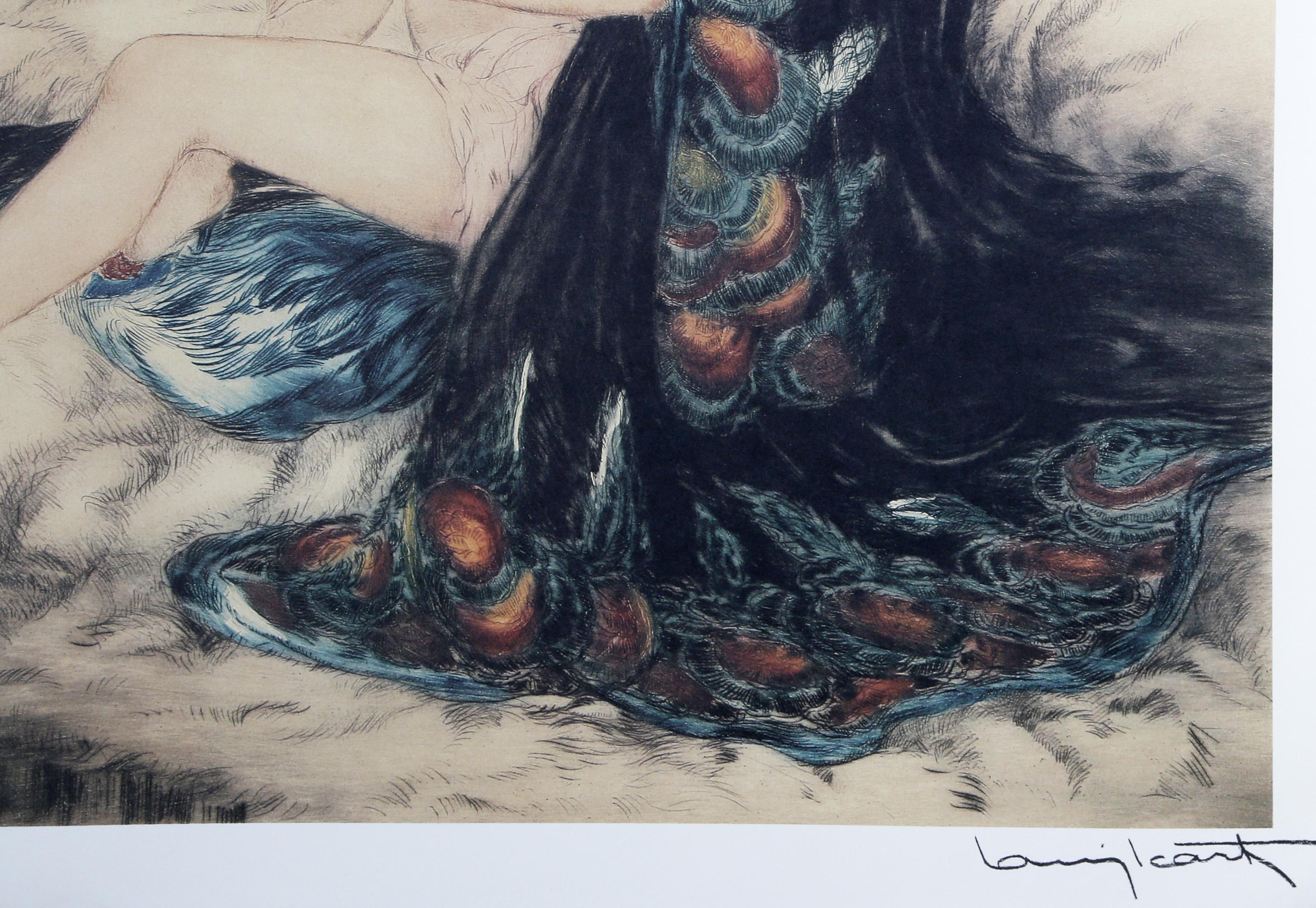 Silk Robe, Art Nouveau Offset Lithograph by Louis Icart For Sale 2