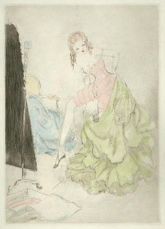 Déshabillage de La Dame aux Camélias, gravure Art Nouveau d'après Louis Icart