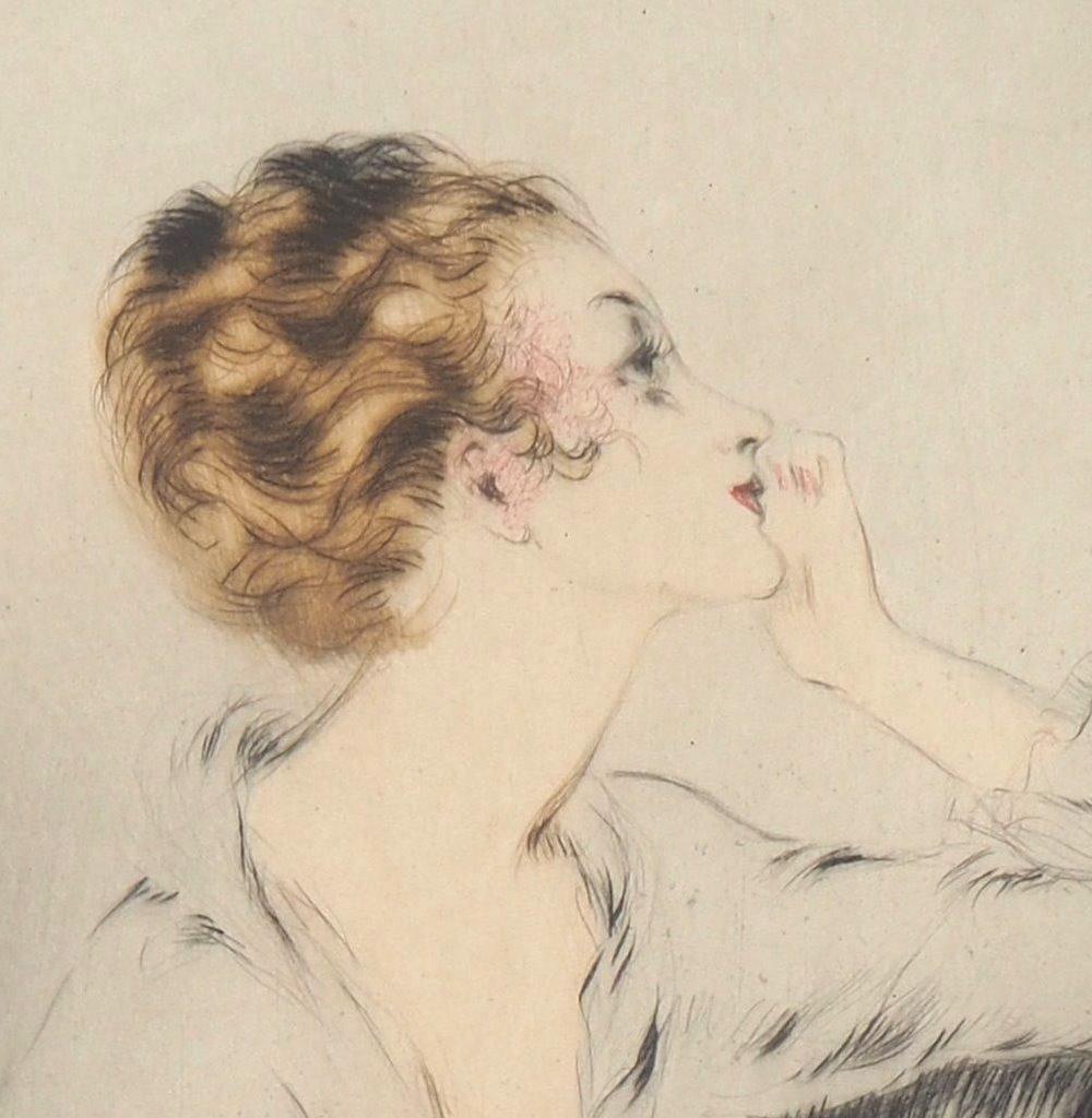 Louis Icart
Wife Waiting for Her Husband, c. 1917

Original dry point etching
Watercolor and pencil drawing in the lower margin
Handsigned in pencil
On Japan paper, 47,5 x 32,5 cm (c. 18,7 x 12,7 inch)

REFERENCE : Catalogue raisonné Louis Icart The