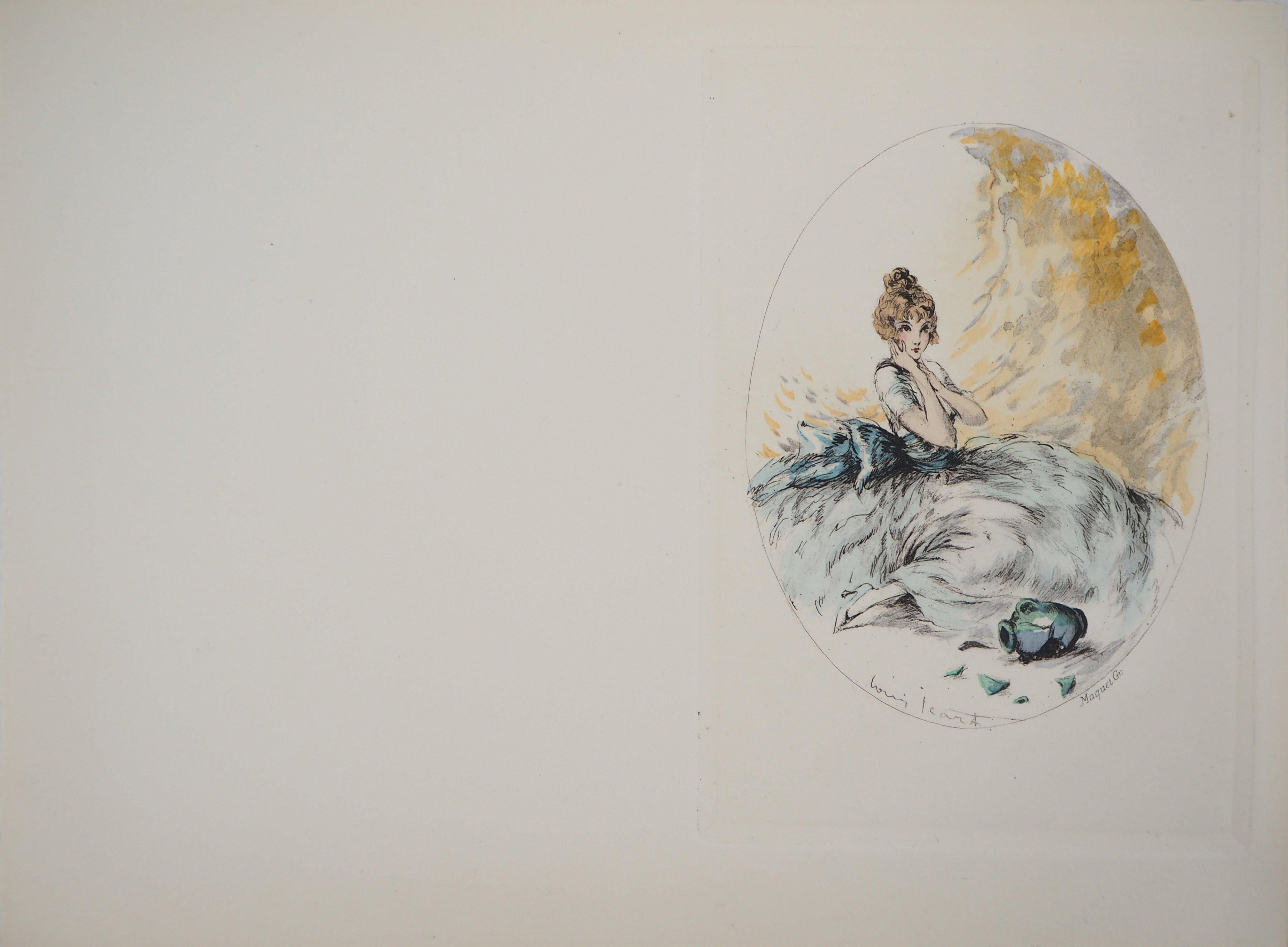 Woman and the Broken Pot - Original etching - Art Deco Print by Louis Icart