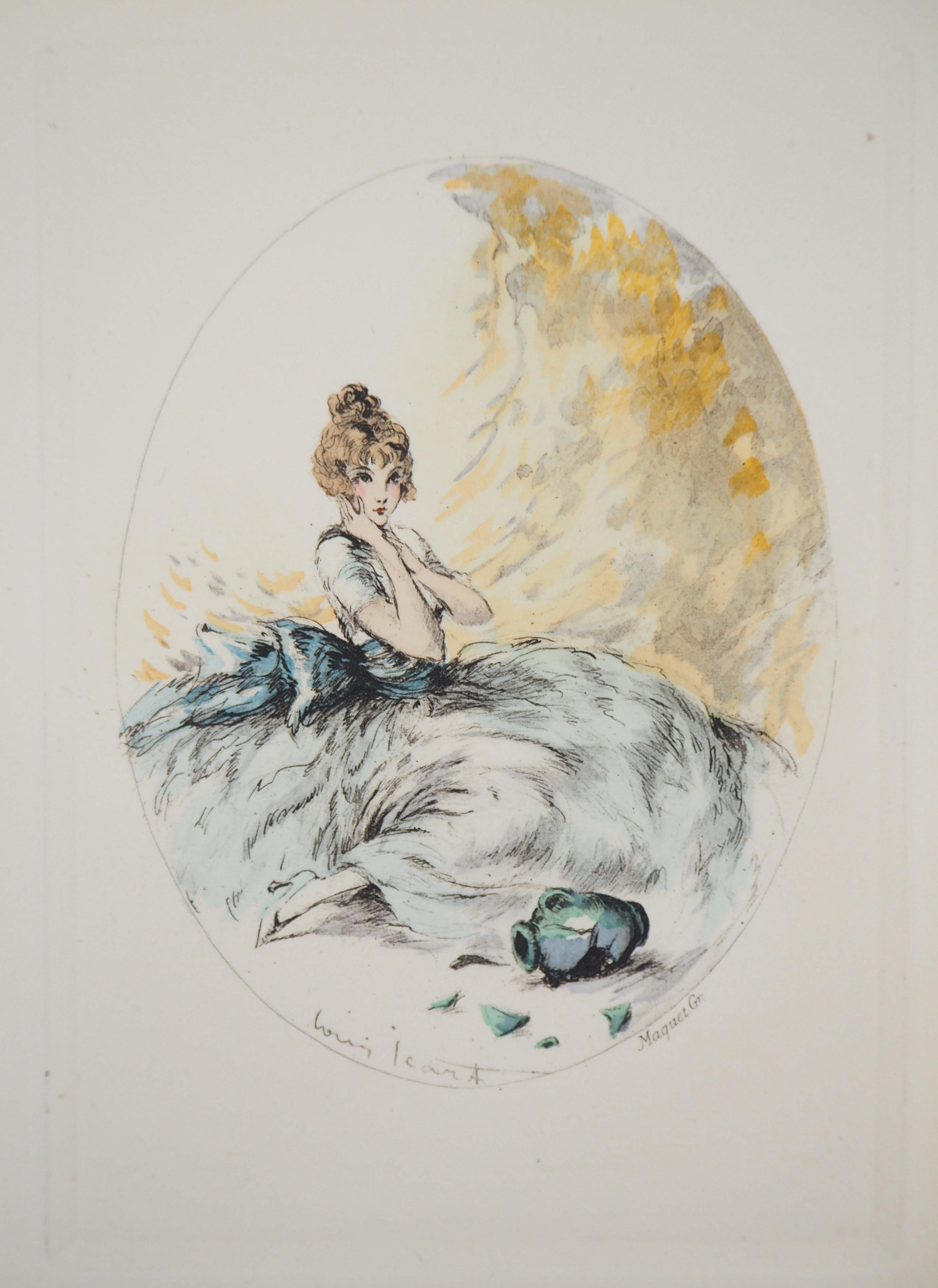 Louis Icart Figurative Print - Woman and the Broken Pot - Original etching