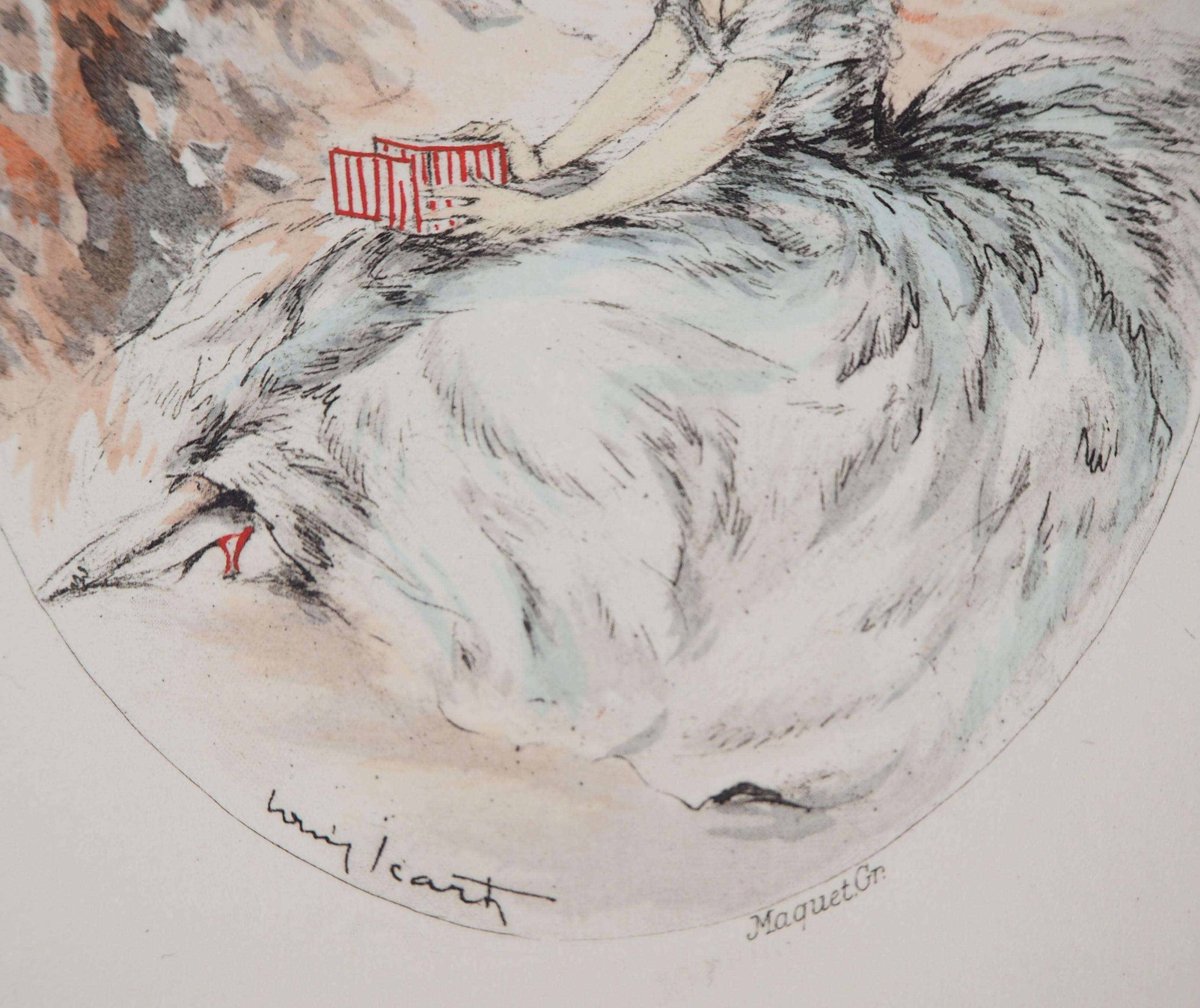 Woman and the Free Bird - Original etching - Print by Louis Icart