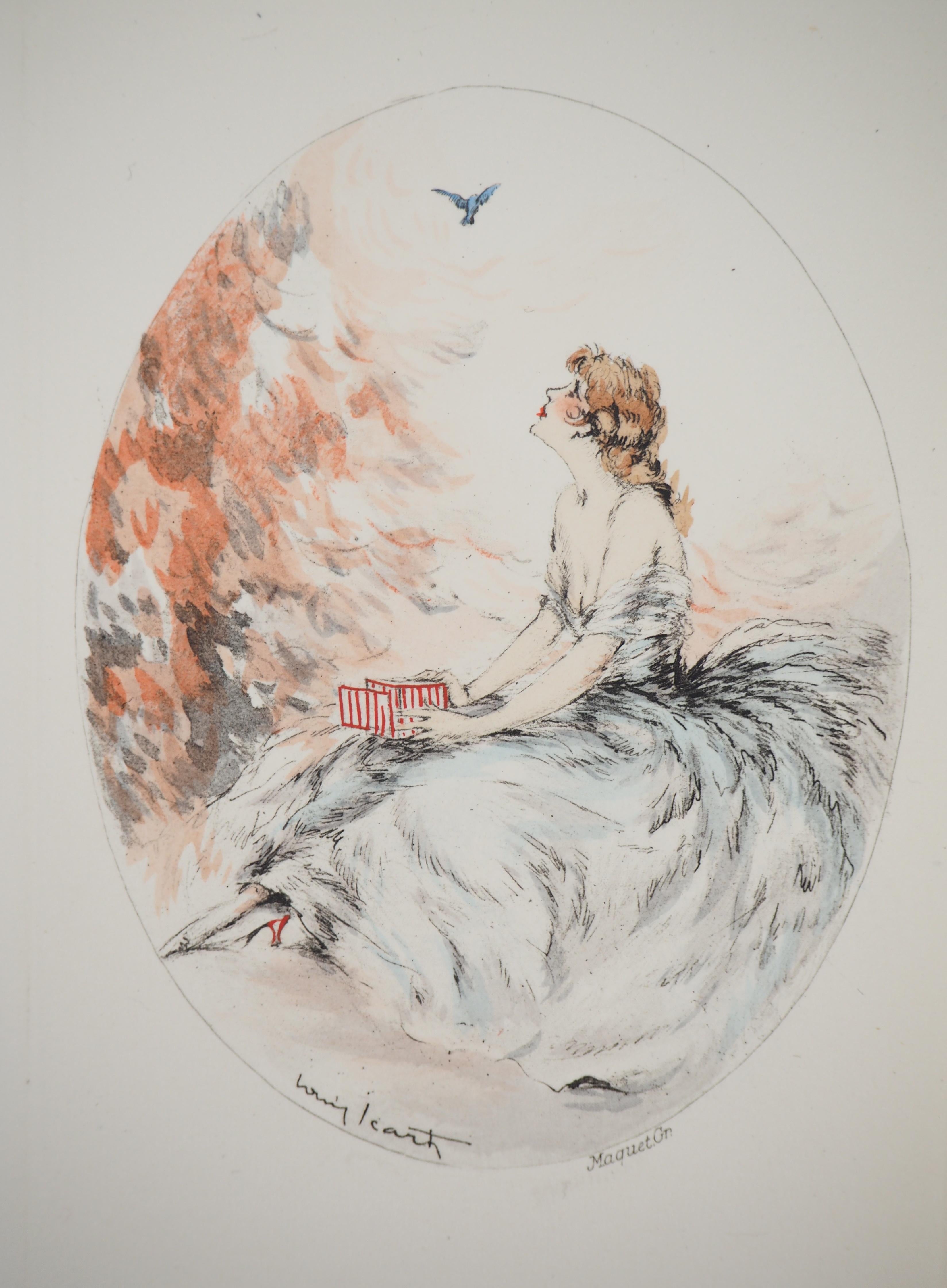 Louis Icart Figurative Print - Woman and the Free Bird - Original etching