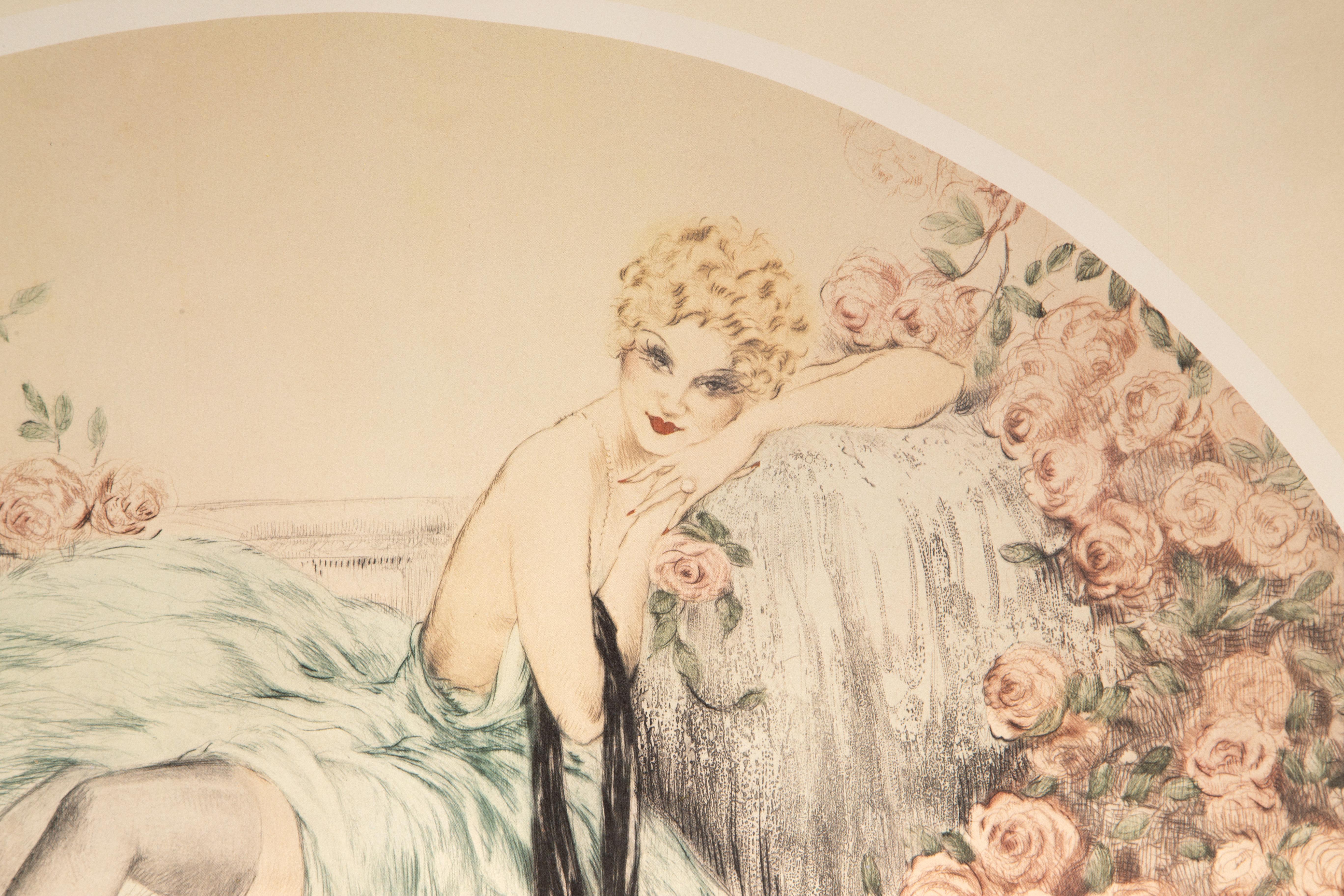 Woman with Roses, Offset Lithograph by Louis Icart 1