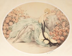 Woman with Roses, lithographie offset de Louis Icart