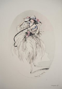 Vintage Woman with Tall Hat - Original etching