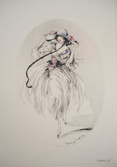 Antique Woman with Tall Hat - Original etching
