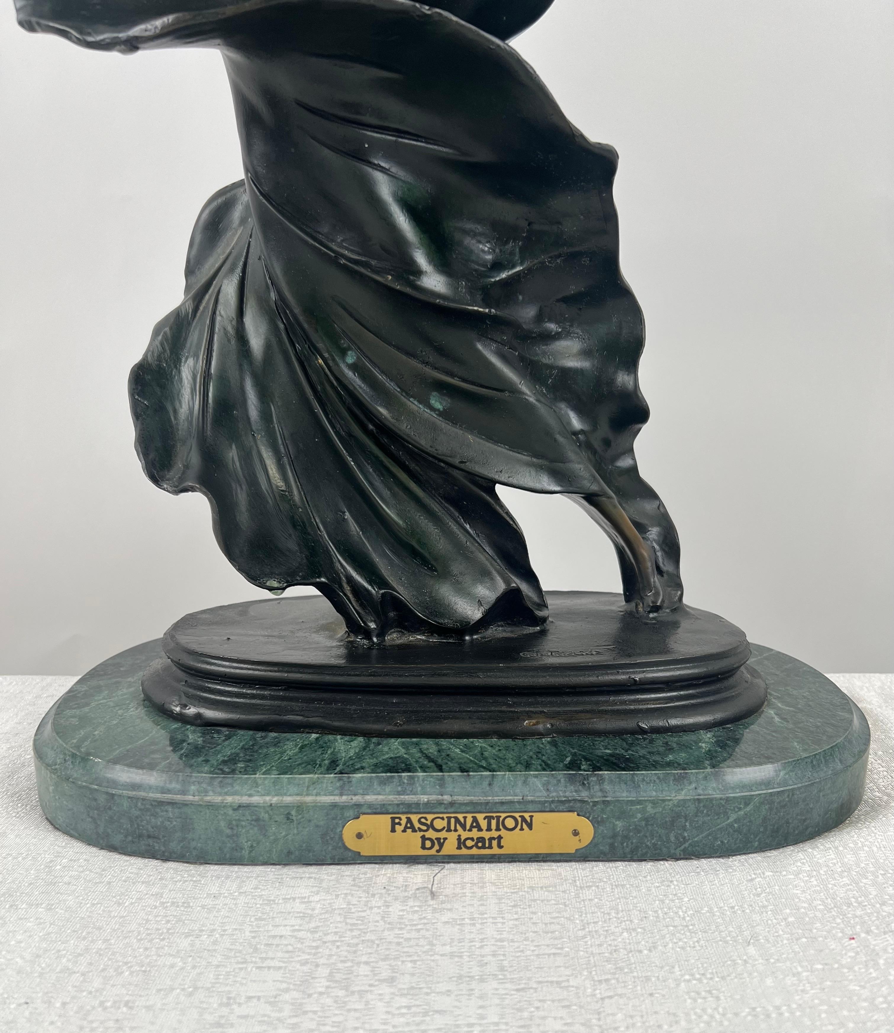 Louis Icart Art Deco Style Fascination Recast Bronze Dancing Woman Statue For Sale 9