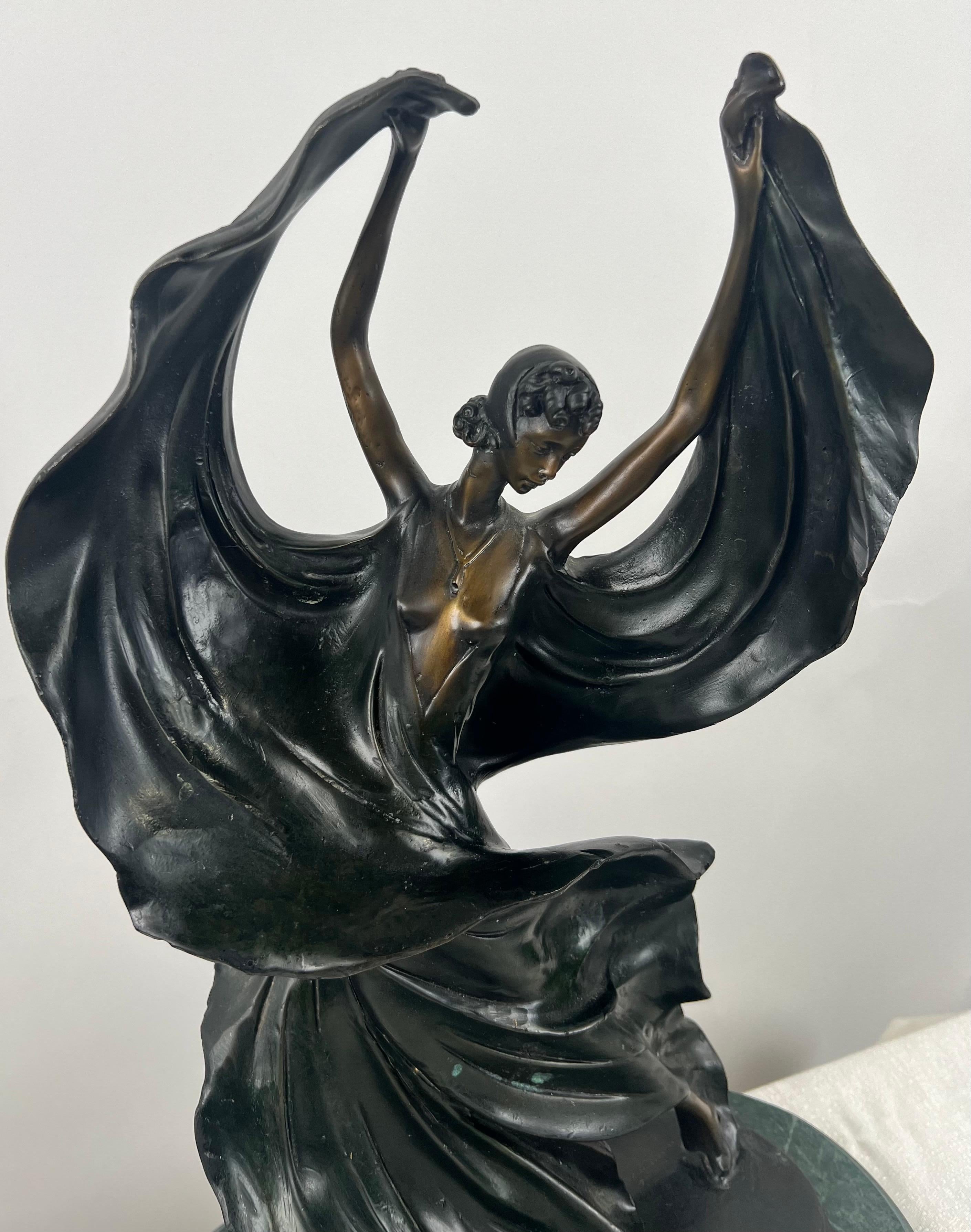 Louis Icart Art Deco Style Fascination Recast Bronze Dancing Woman Statue For Sale 2
