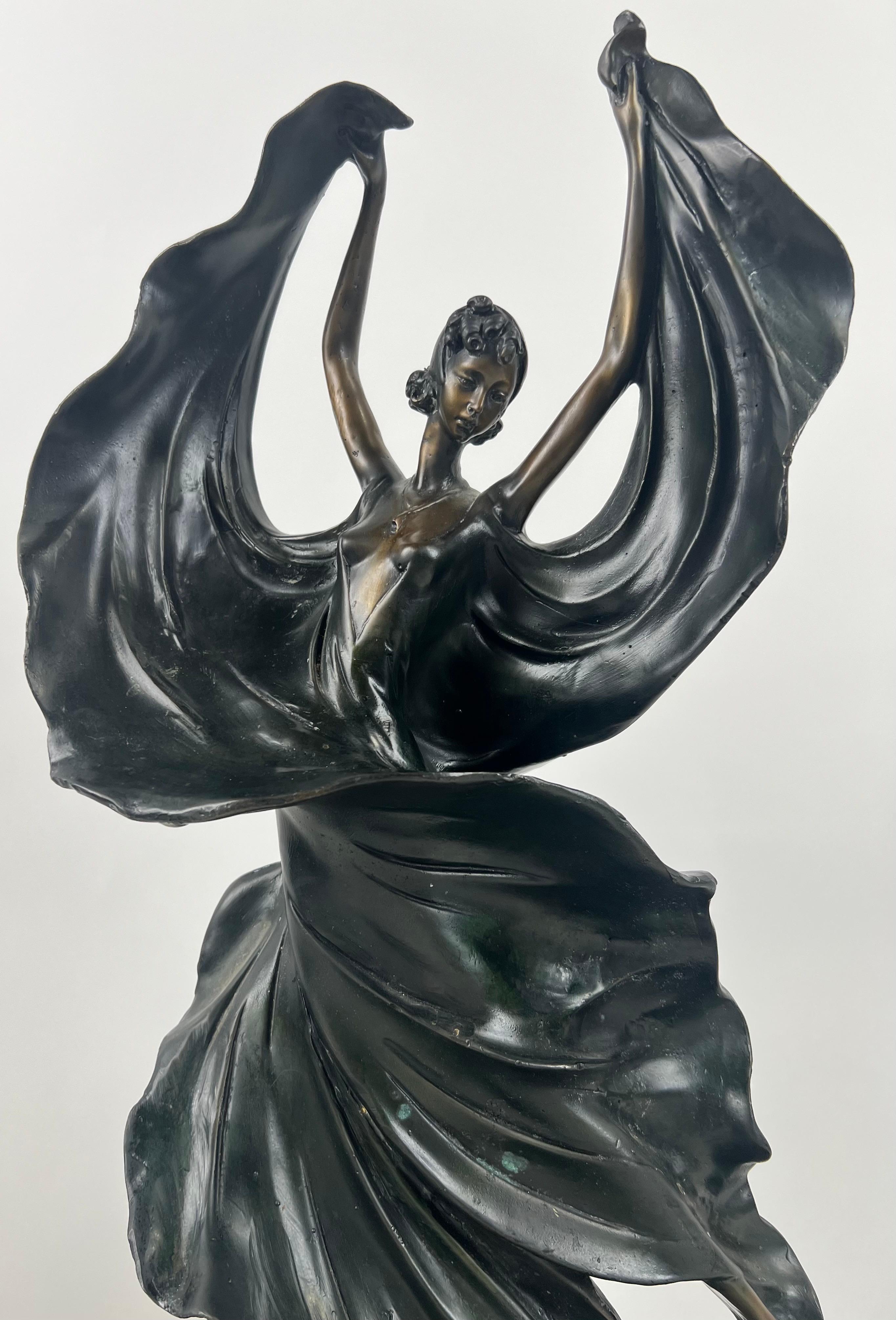 Louis Icart Art Deco Style Fascination Recast Bronze Dancing Woman Statue For Sale 3