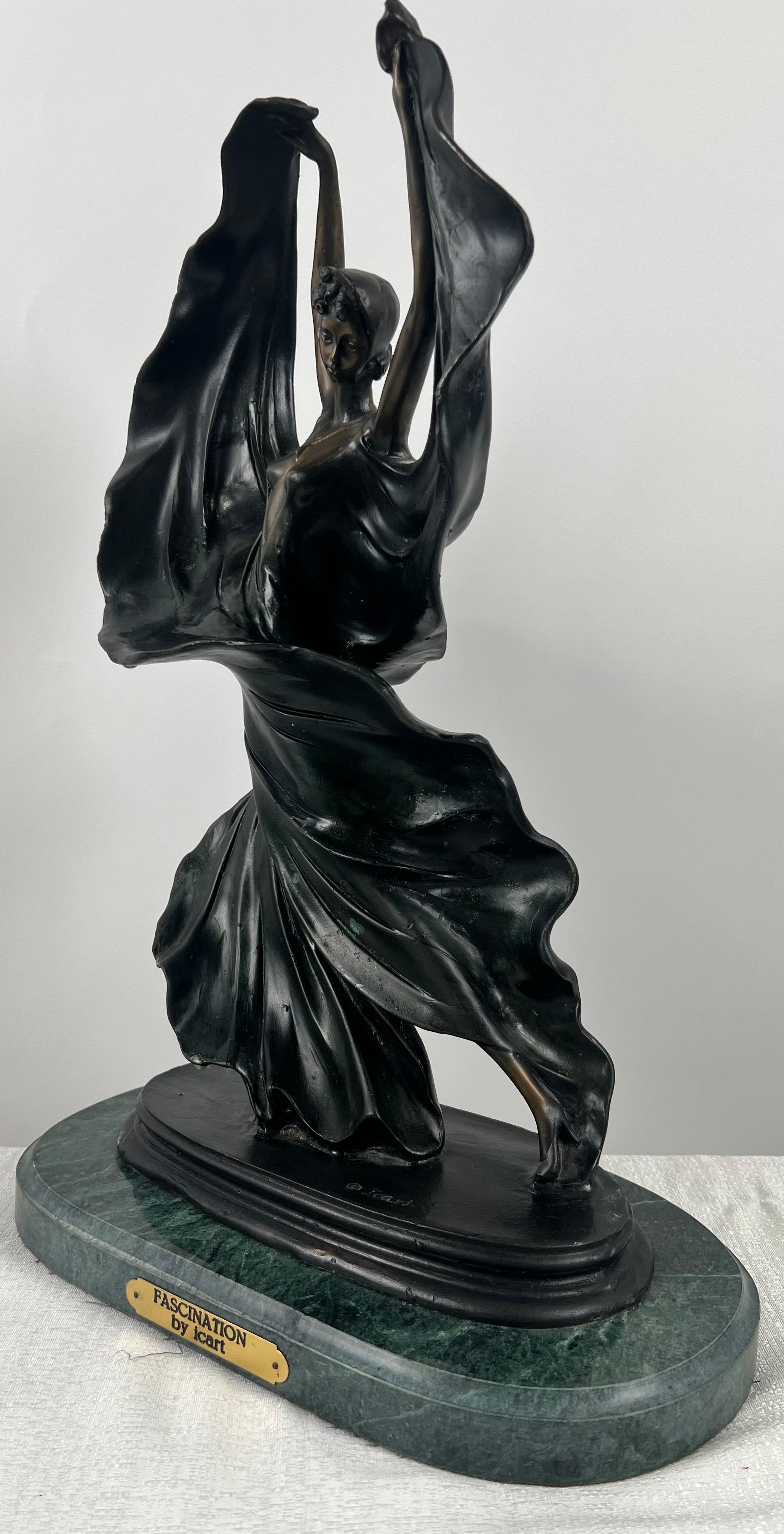 Louis Icart Art Deco Style Fascination Recast Bronze Dancing Woman Statue For Sale 4