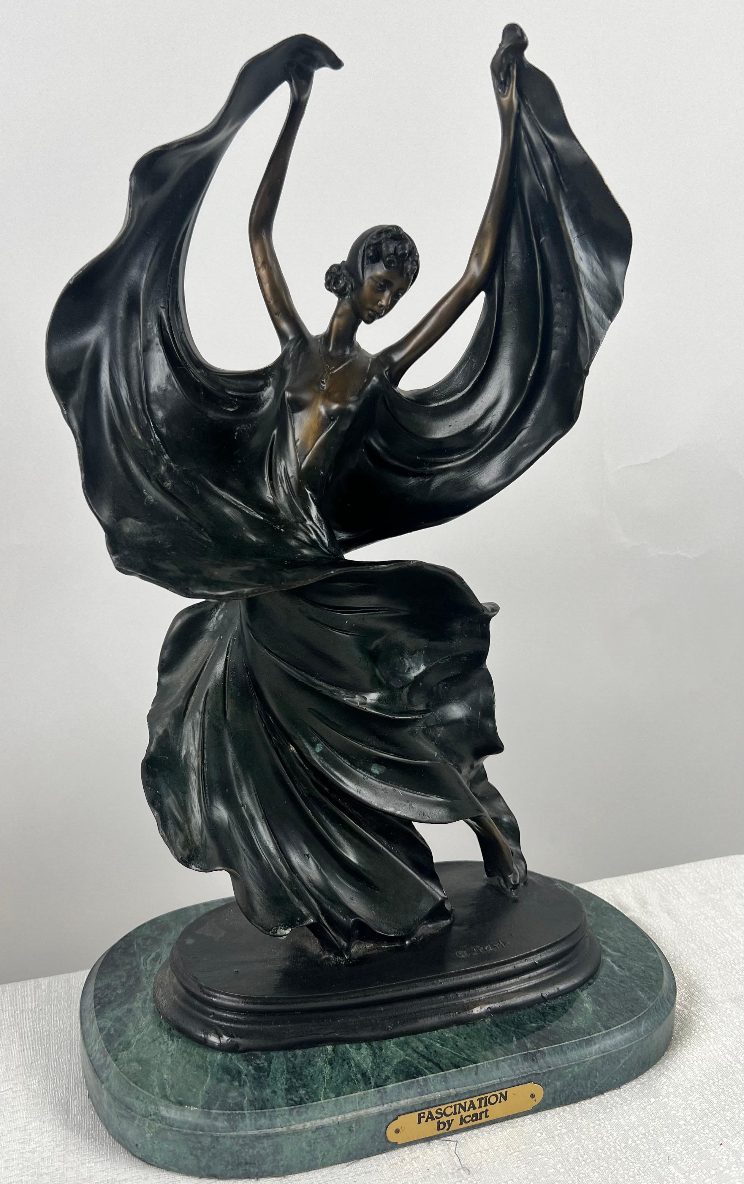 Louis Icart Art Deco Style Fascination Recast Bronze Dancing Woman Statue For Sale 7