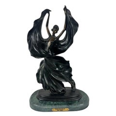 Louis Icart Art Deco Style Fascination Recast Bronze Dancing Woman Statue