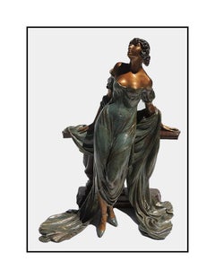Vintage Louis Icart Rare Werther Bronze Sculpture Deco Artwork Rosenbaum Female Etching
