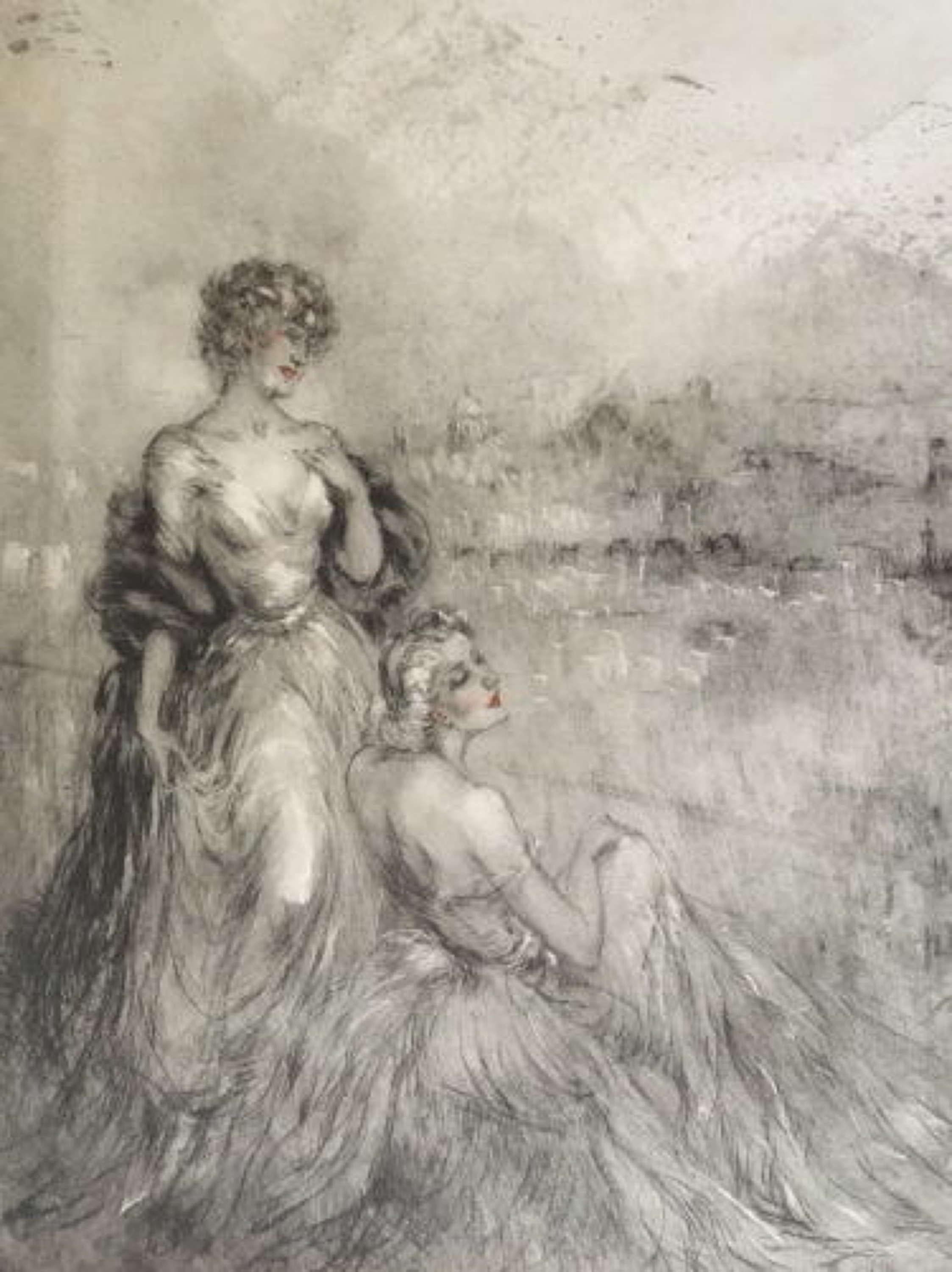 Art Deco Louis Icart 'Two Women Overlooking Paris' C.1920 For Sale