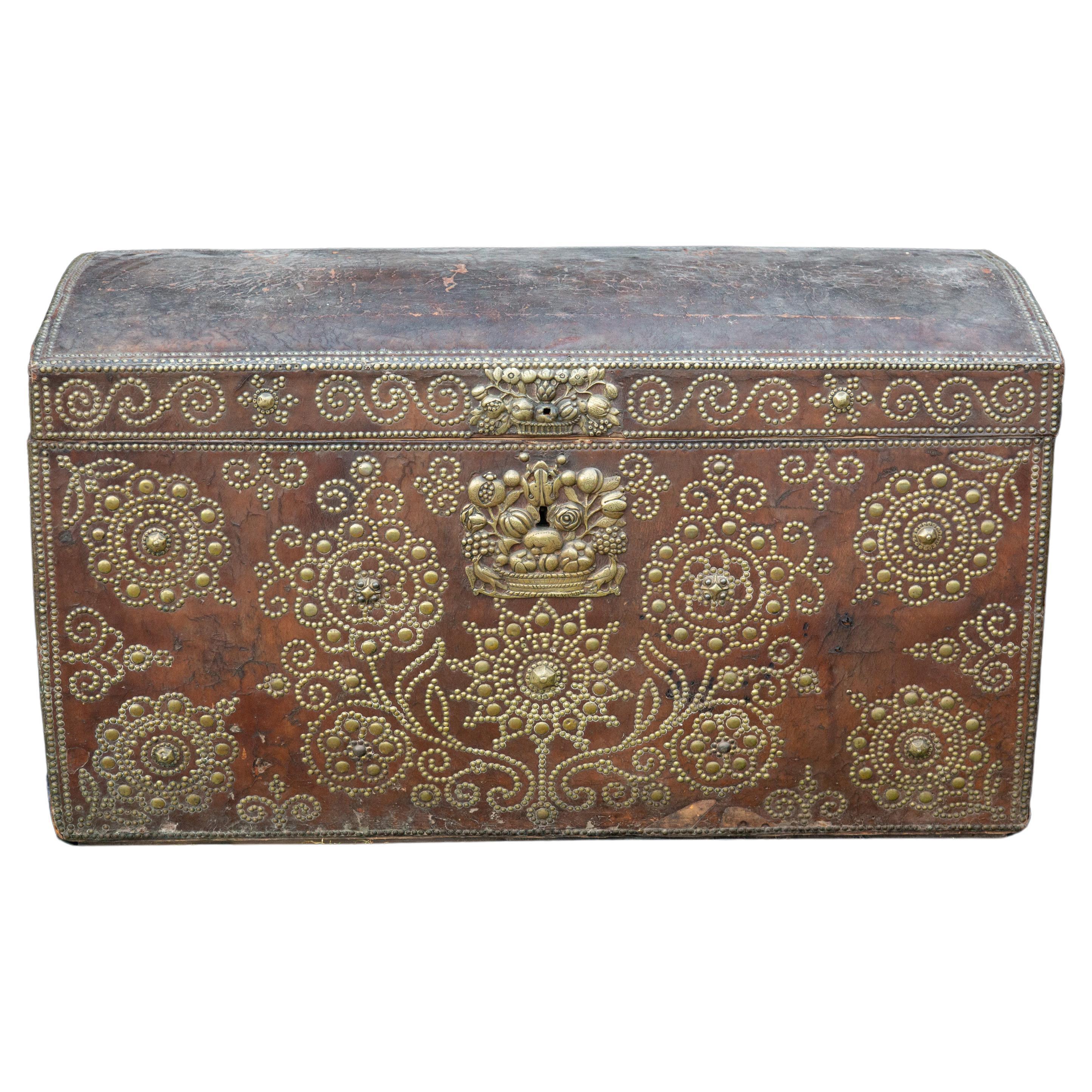 Louis IV 18th Century French Studded Leather Trunk / Chest For Sale