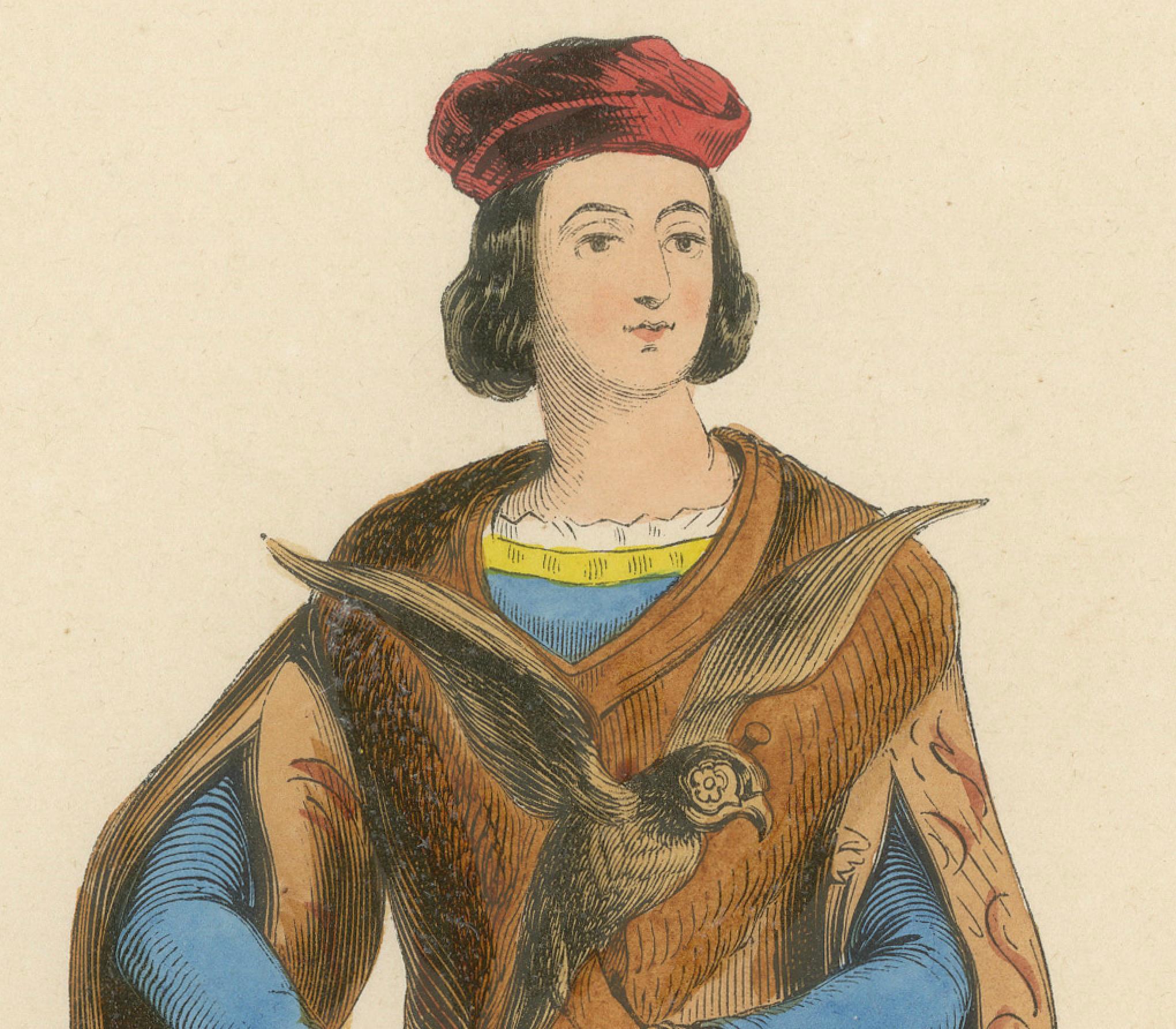 Louis IX: A Portrayal of French Royalty in Medieval Attire, Published in 1847 In Good Condition For Sale In Langweer, NL