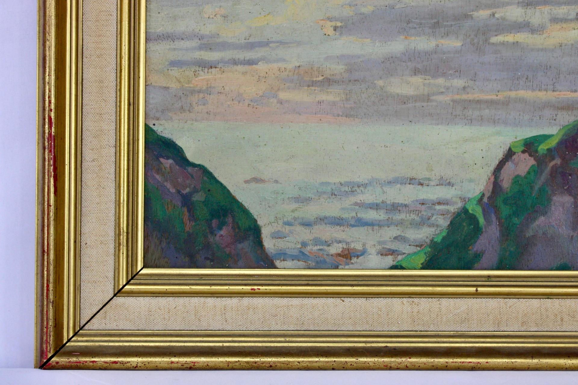 Mediterranes Meer, impressionistische Meereslandschaft, Original Vintage-Ölgemälde auf Leinwand  (Impressionismus), Painting, von Louis Jacques Vigon