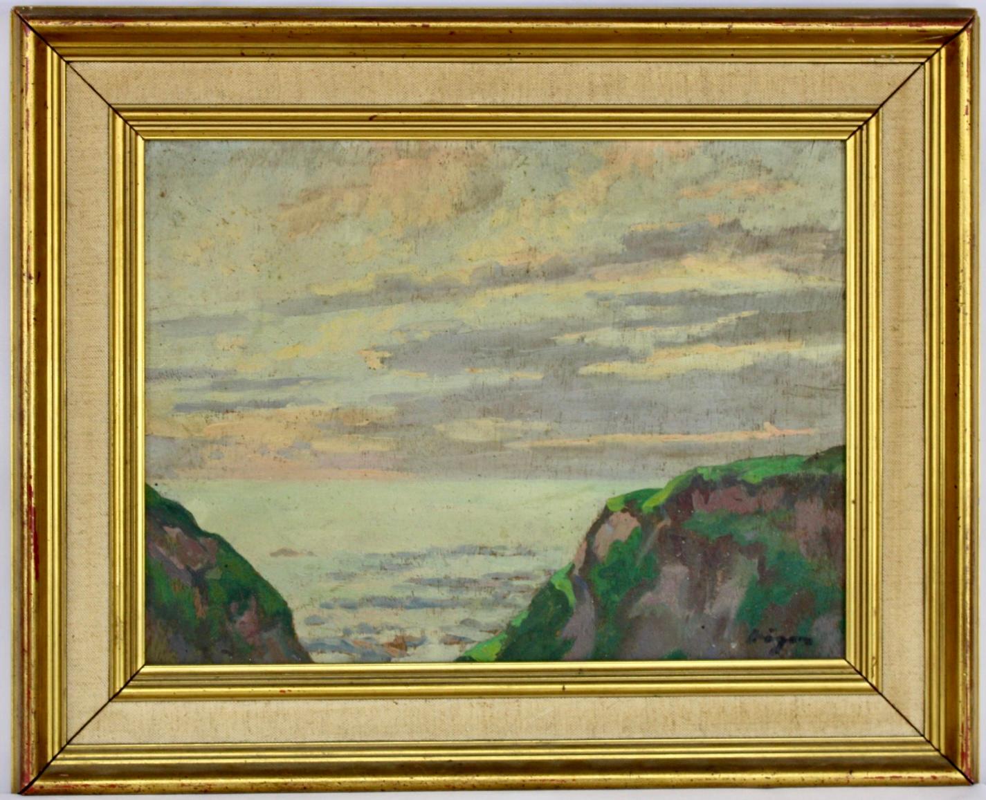 Louis Jacques Vigon Landscape Painting – Mediterranes Meer, impressionistische Meereslandschaft, Original Vintage-Ölgemälde auf Leinwand 