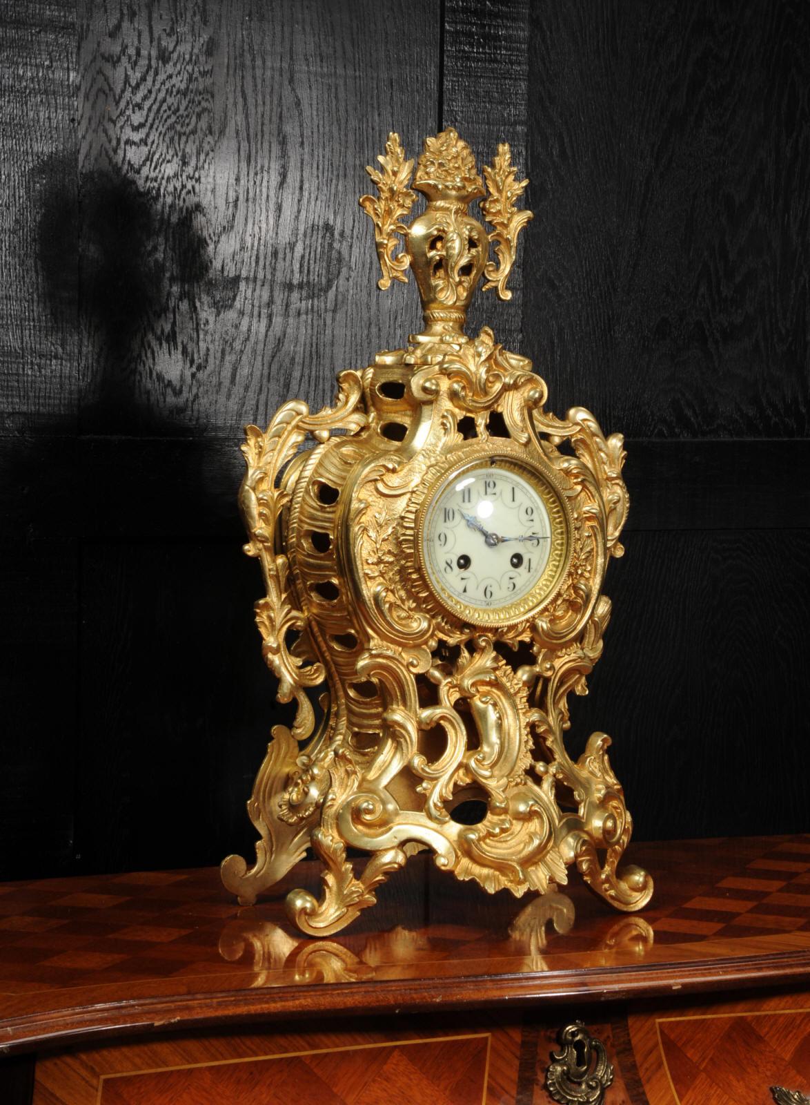 Louis Japy Antique French Gilt Bronze Rococo Clock In Good Condition In Belper, Derbyshire