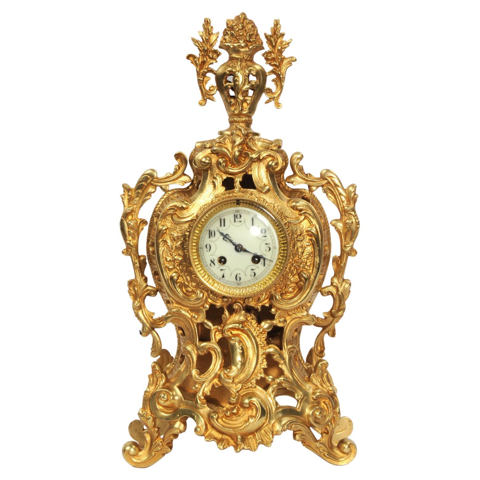 Louis Japy Antique French Gilt Bronze Rococo Clock