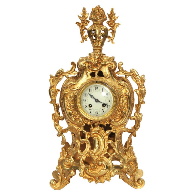 Louis Japy Antique French Gilt Bronze Rococo Clock For Sale at 1stDibs
