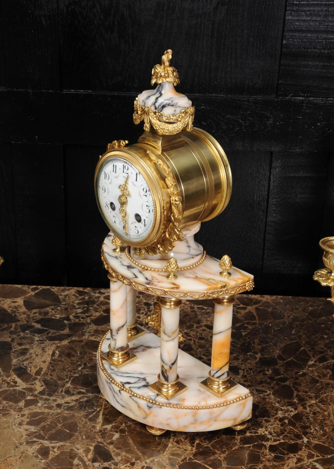 Louis Japy Ormolu and Marble Portico Antique French Clock Set 5