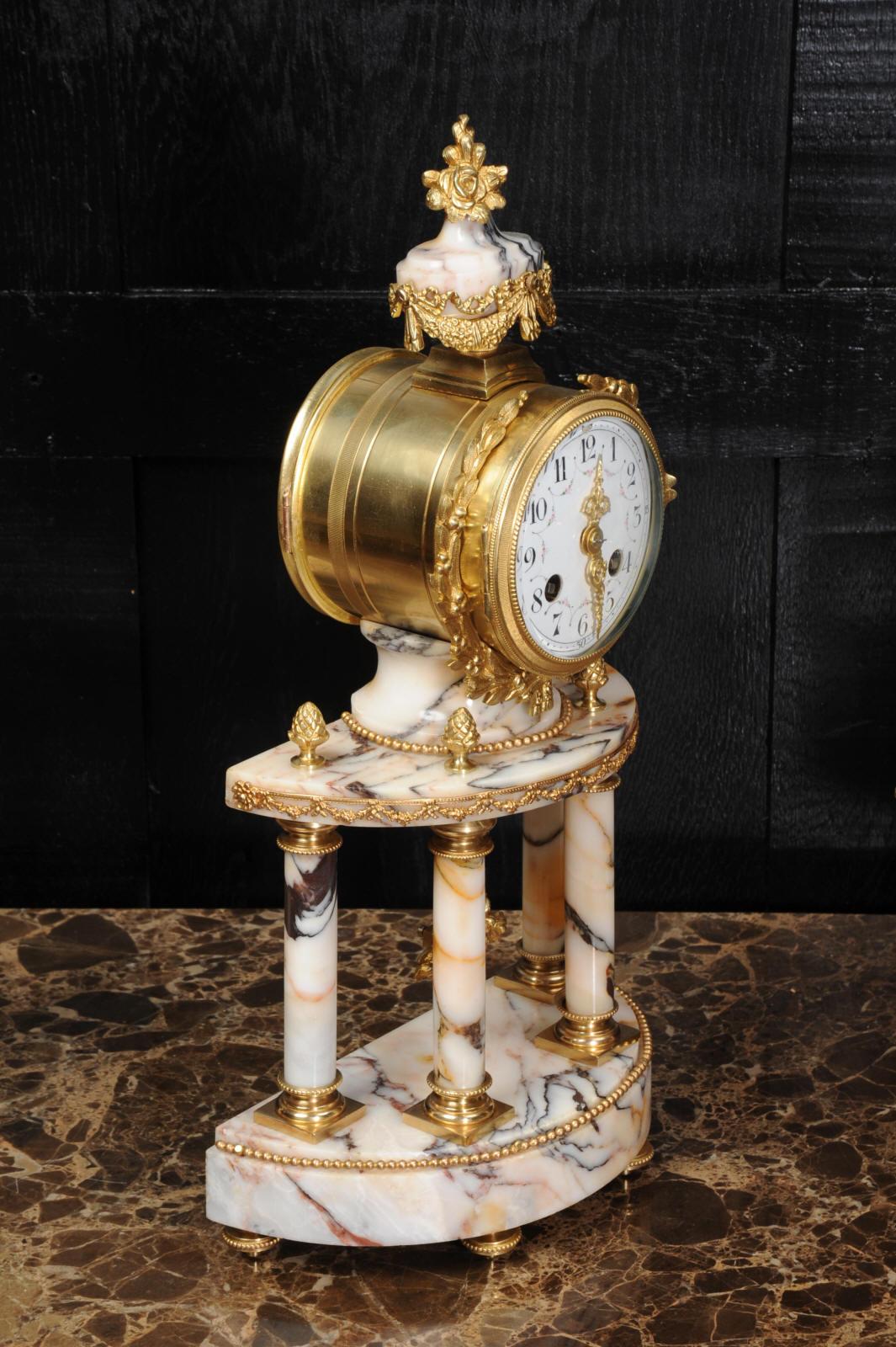 Louis Japy Ormolu and Marble Portico Antique French Clock Set 6