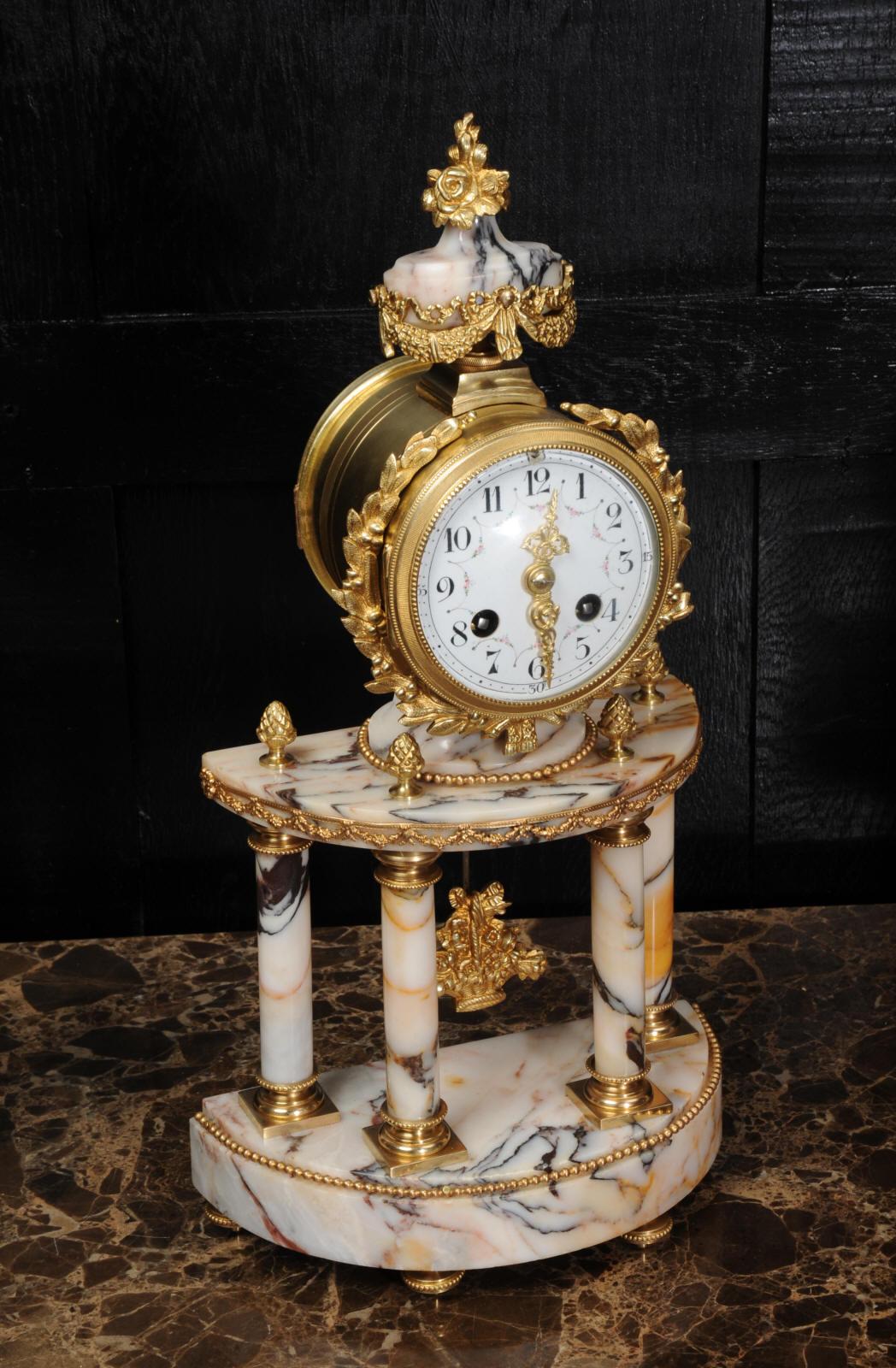 Louis Japy Ormolu and Marble Portico Antique French Clock Set 7