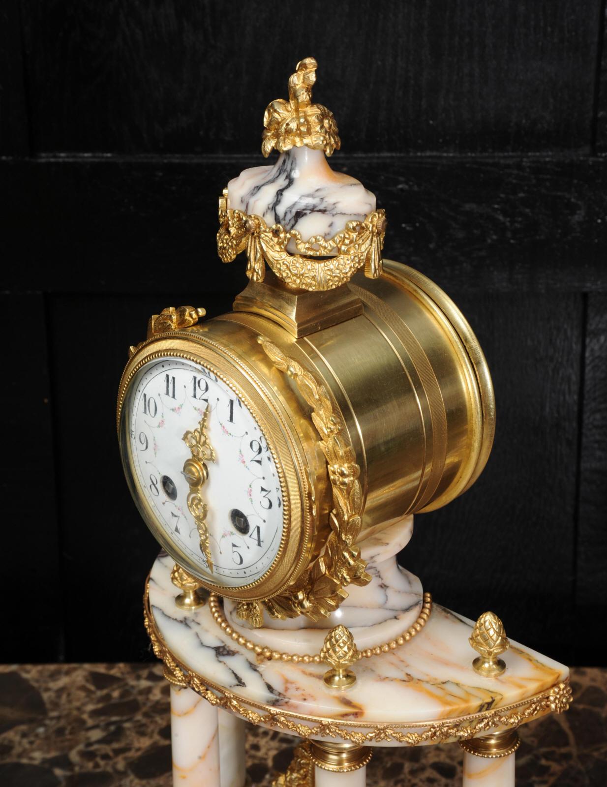 Louis Japy Ormolu and Marble Portico Antique French Clock Set 8