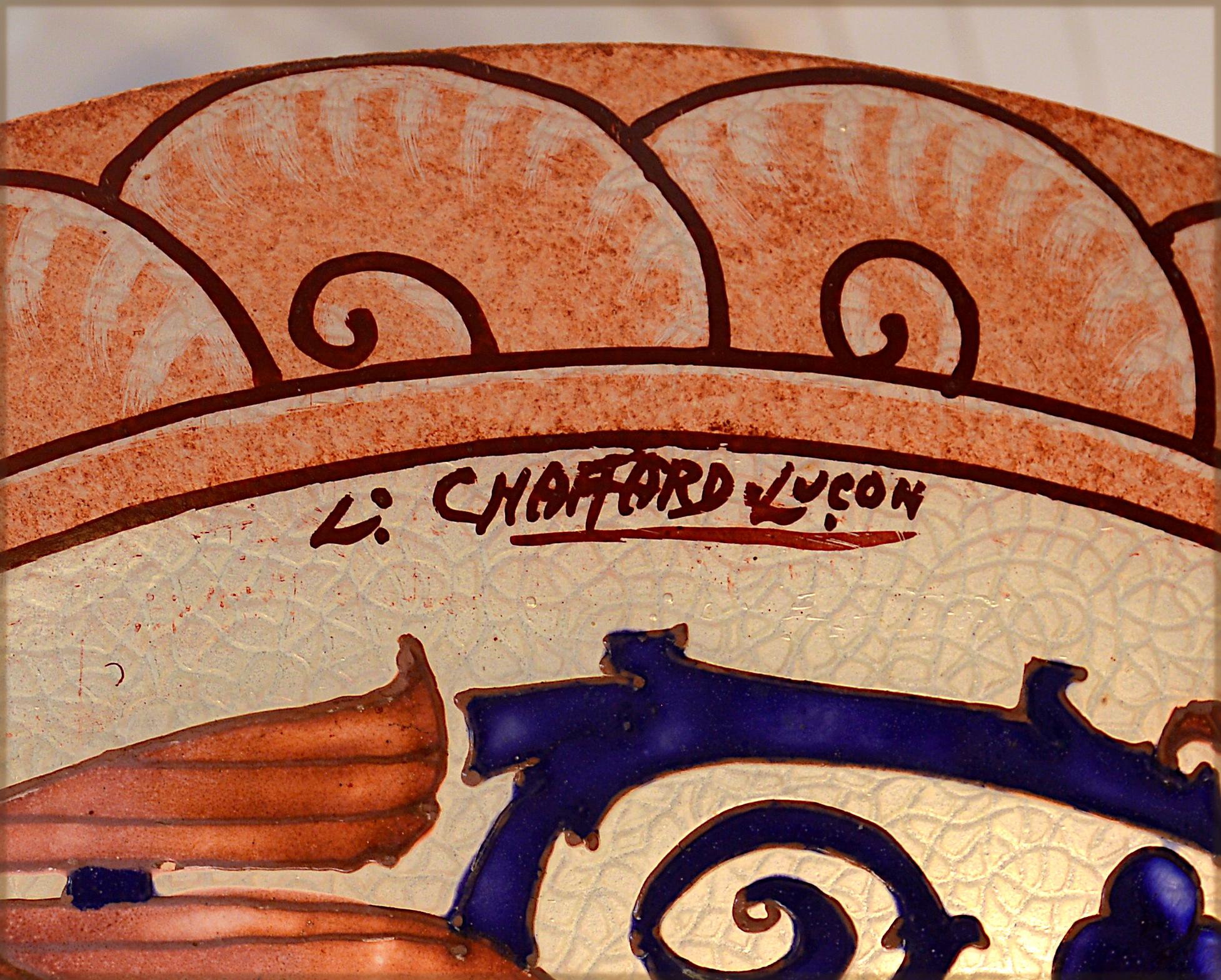 Early 20th Century Louis-Joseph Chaffard-Luçon Loys Lucha French Art Deco Enameled Chandelier, 1928