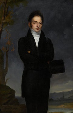 19th Century Portrait of a Gentleman with Top Hat, French Artist
