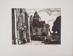 Romanische Church's in der Nähe von Bordeaux - Original Holzschnitt, handschriftlich signiert
