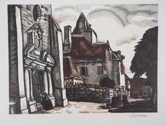 Roman Church near Bordeaux - Original wooodcut, Handsigned