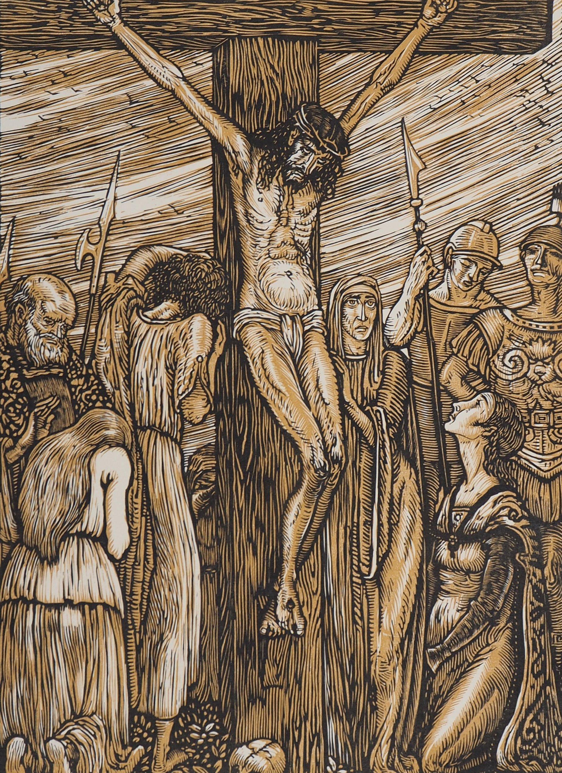 Crucifixion (Stabat Mater) - Original wooodcut, Handsigned & Numbered - Modern Print by Louis JOU 