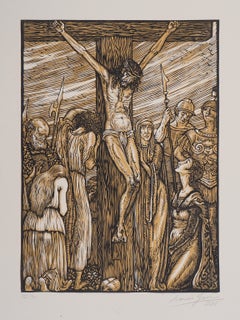 Antique Crucifixion (Stabat Mater) - Original wooodcut, Handsigned & Numbered