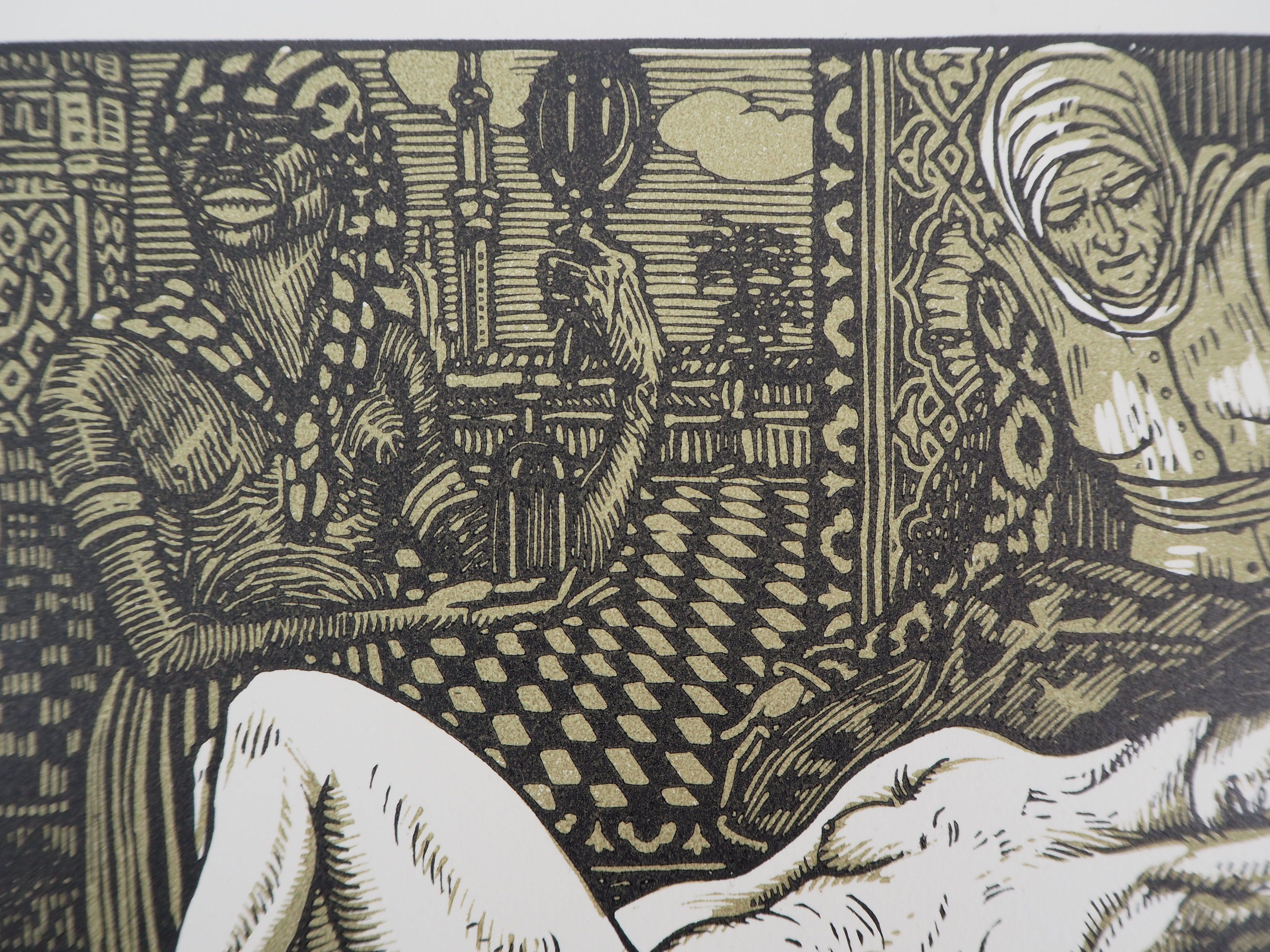 Louis Jou (1881-1968)
Mitologia : Dana addormentata, 1921

Xilografia originale
Firmato a matita
Numerato /125
Su pergamena 32,5 x 25,5 cm (circa 13 x 10 pollici)
Porta il timbro a secco dell'editore 