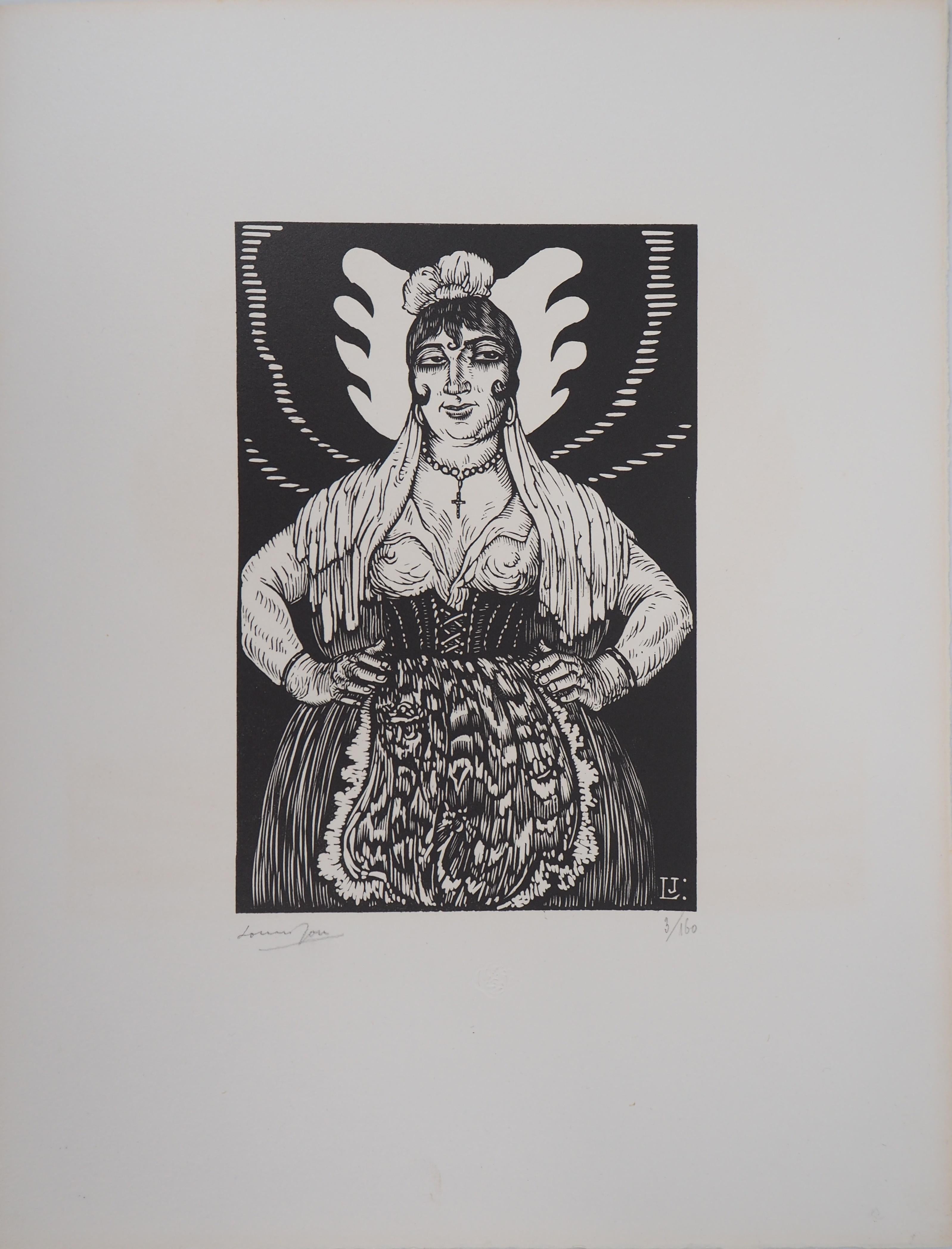 Spanish Woman - Original wooodcut, Handsigned & Numbered - Print by Louis JOU 