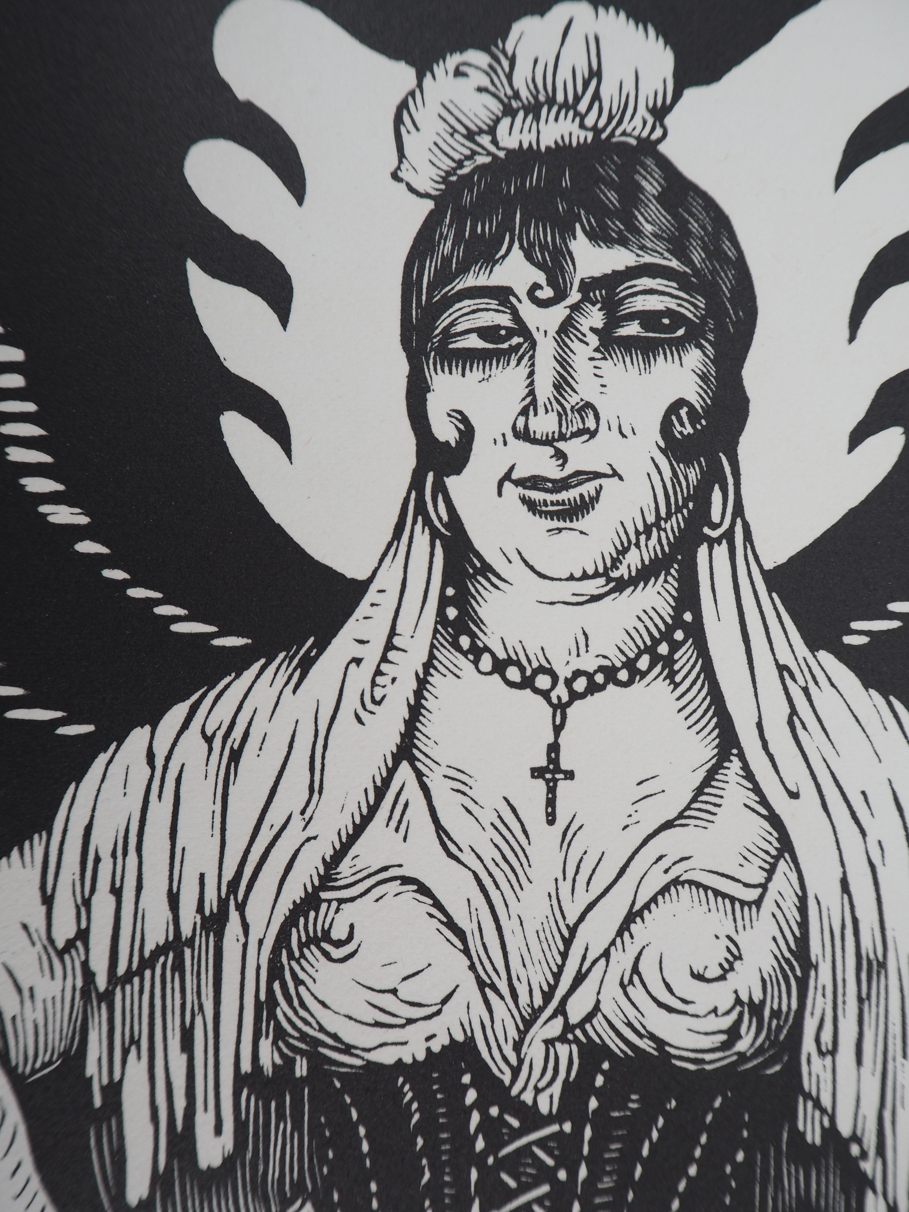 Louis JOU (1881-1968)
Spanish Woman, 1929

Original woodcut
Handsigned in pencil
Numbered /125
On vellum 32.5 x 25.5 cm (c. 13 x 10 in)
Bears the blind stamp of the editor 'Imagier de la Gravure sur Bois' (Lugt 1140a)

Excellent condition