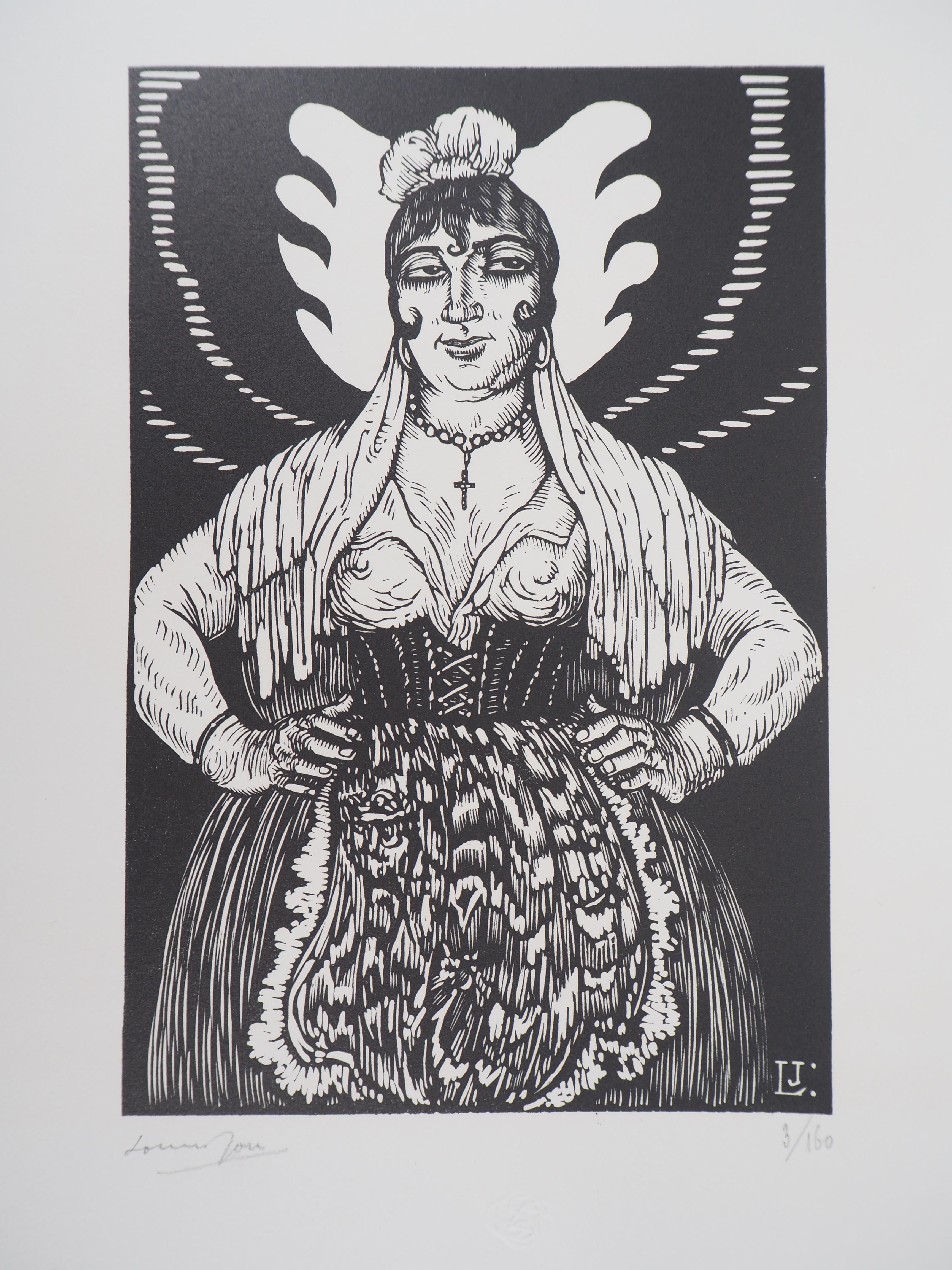 Louis JOU  Portrait Print - Spanish Woman - Original wooodcut, Handsigned & Numbered