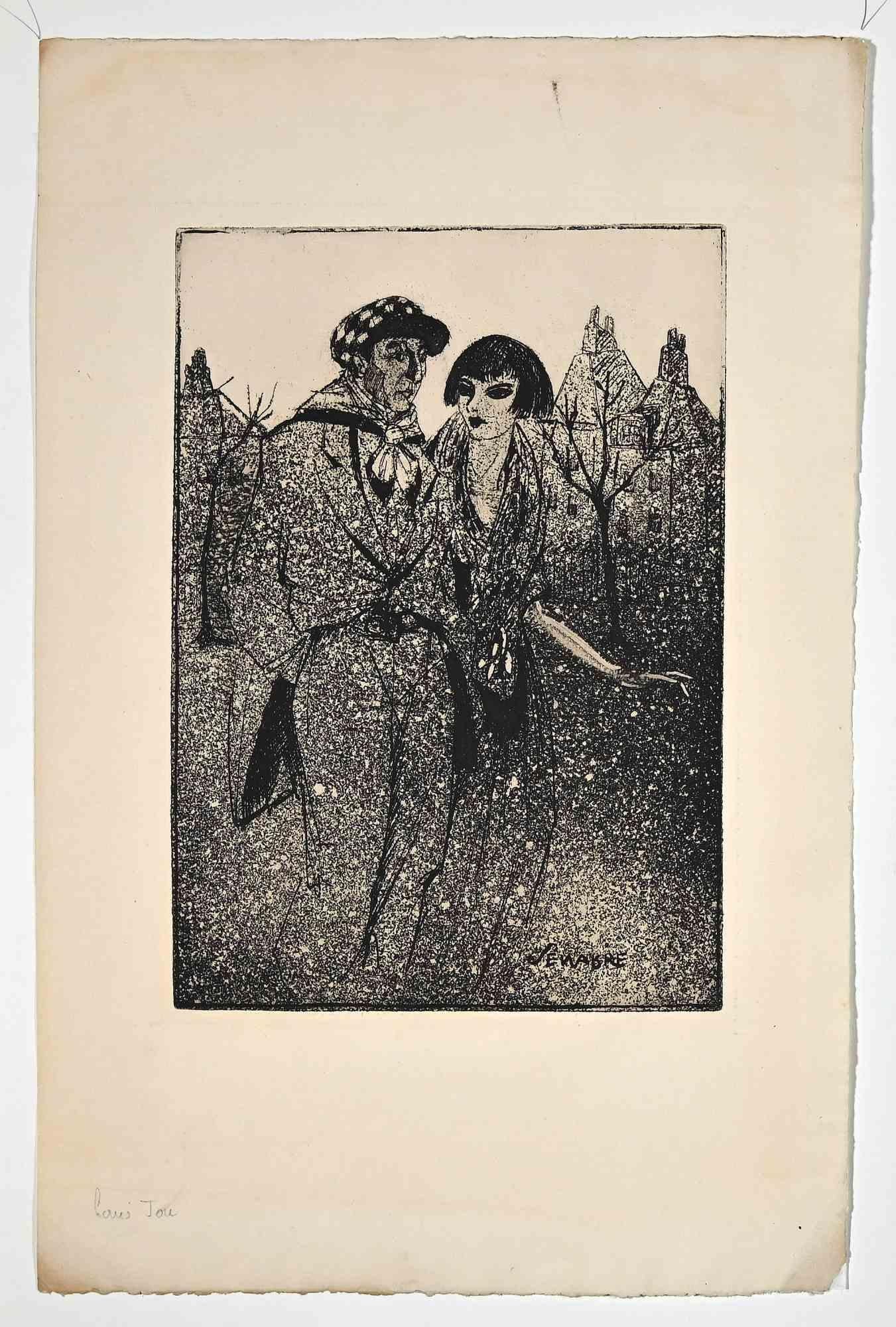 Couple ist eine Original-Radierung, die von Louis Jou im frühen 20. Jahrhundert angefertigt wurde.

Gute Bedingungen.

Specimen vor der Briefmarke.

Louis Jou (Gracia, 1882 - Baux, 1968), der Radierer und Holzstecher des zwanzigsten Jahrhunderts,